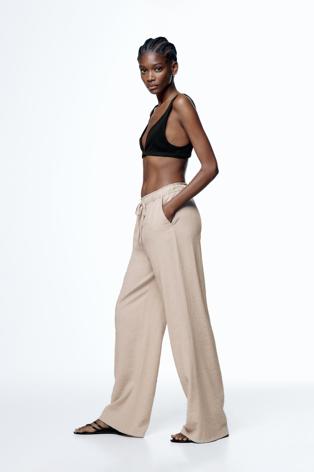 Textured full-length trousers