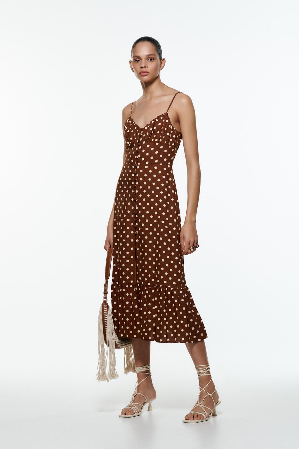 Polka dot linen blend dress