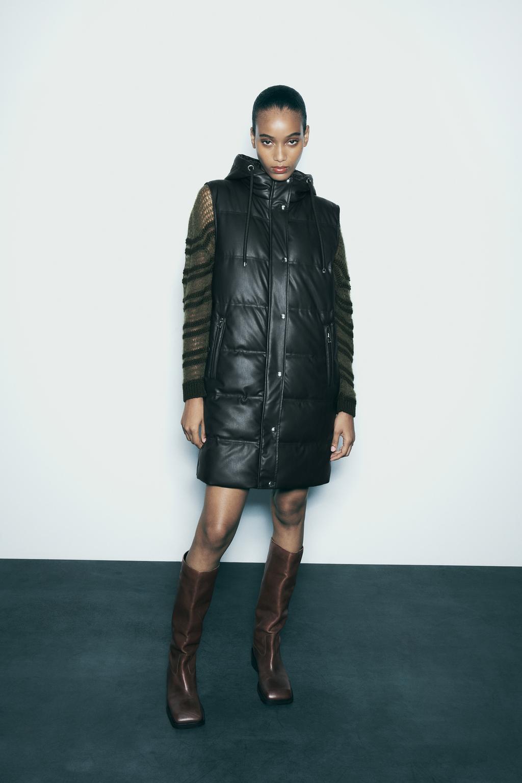 Long Quilted Faux-Leather Vest