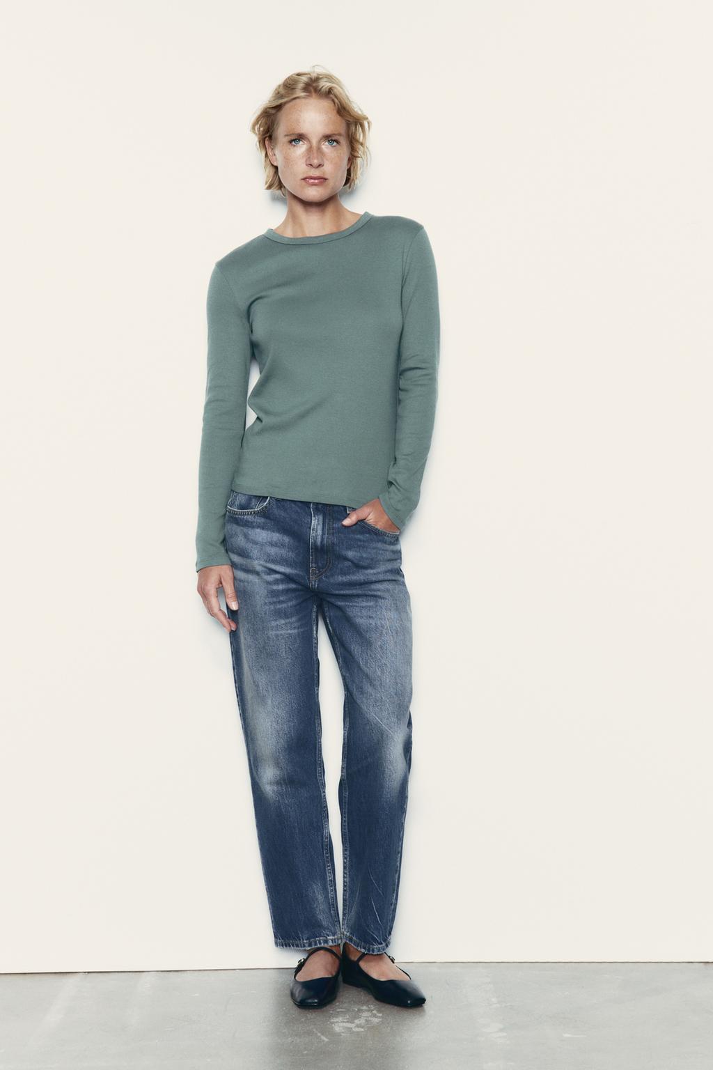Ribbed Long-Sleeve Blouse
