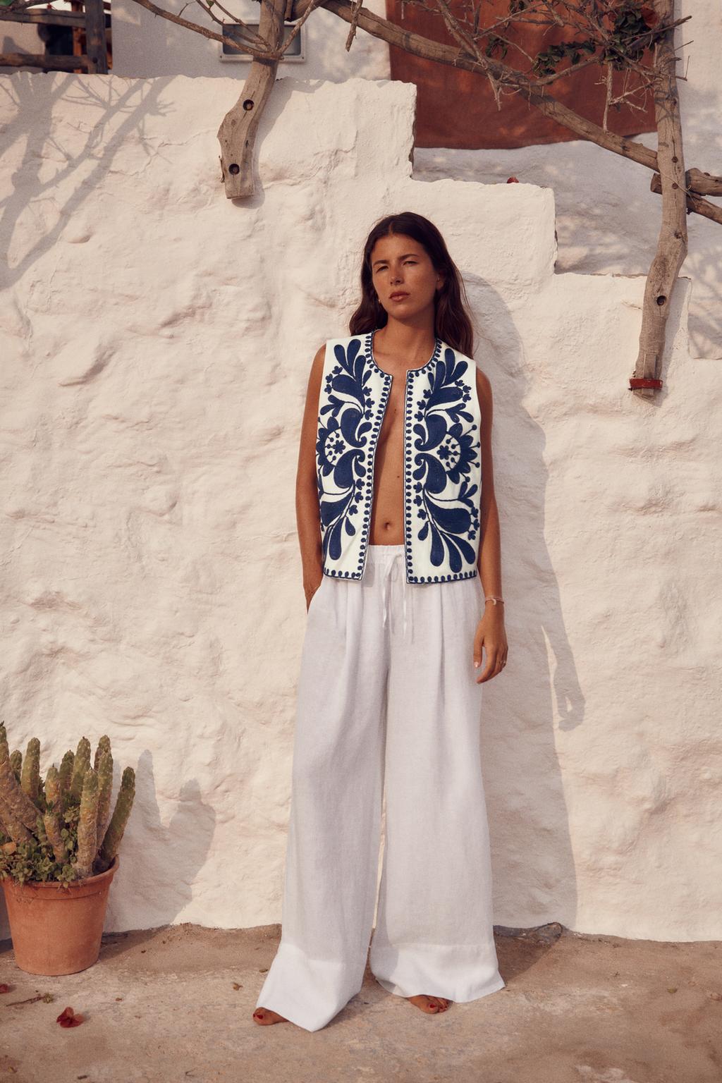 Contrast embroidered vest