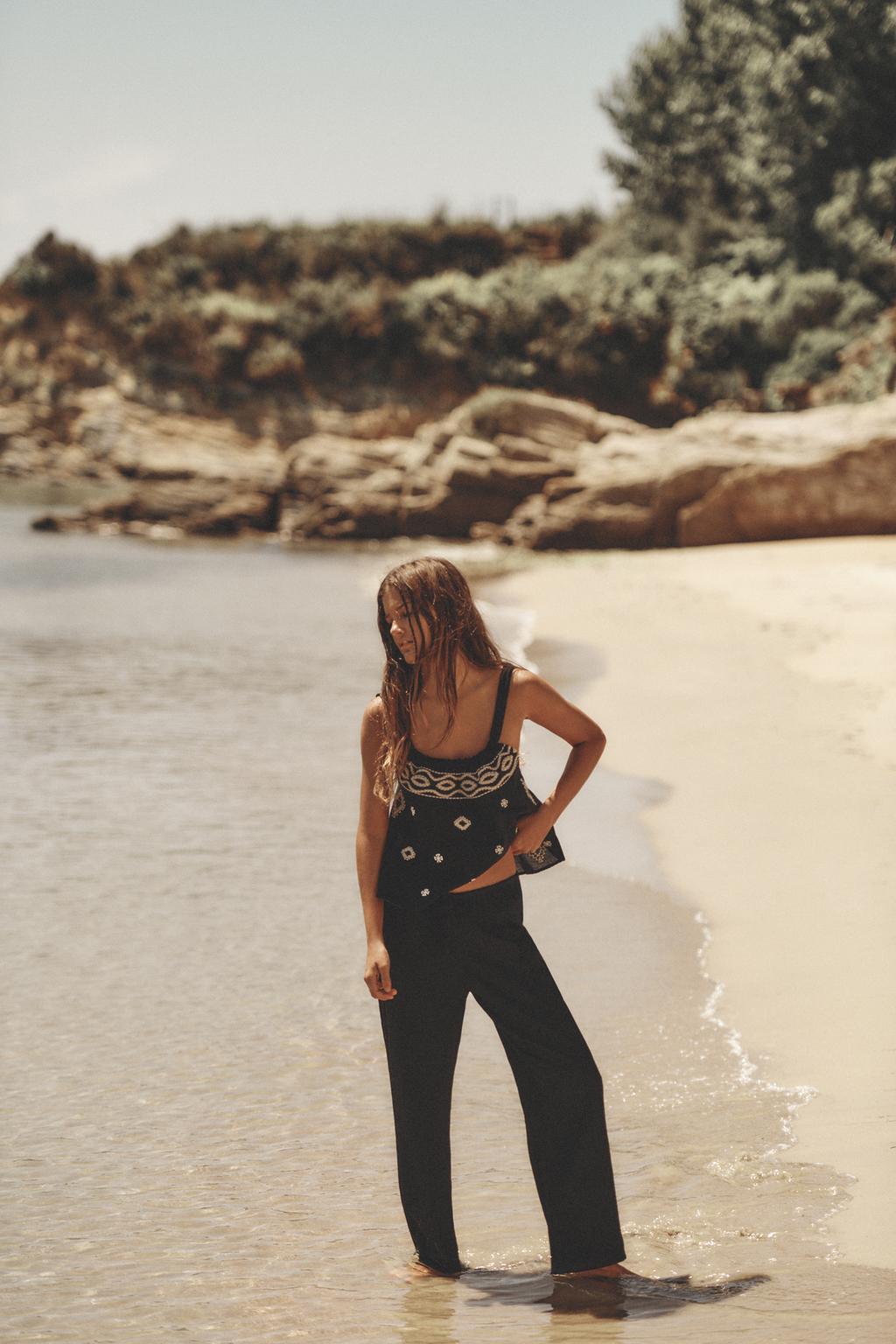 Embroidered Tie-Strap Top