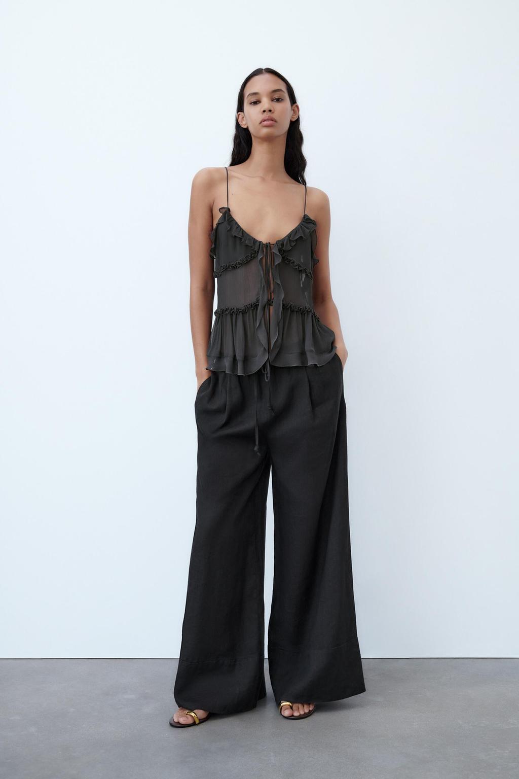 Semi-sheer top with ruffles