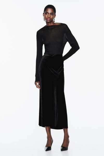 Black Velvet Midi Skirt