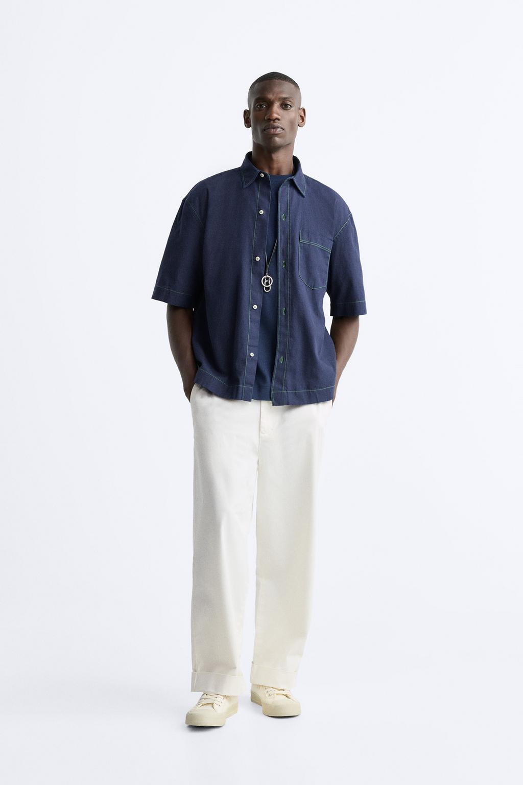 Shirt with contrast stitching