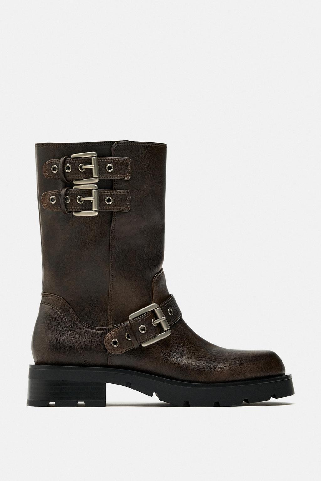 Flat biker ankle boots