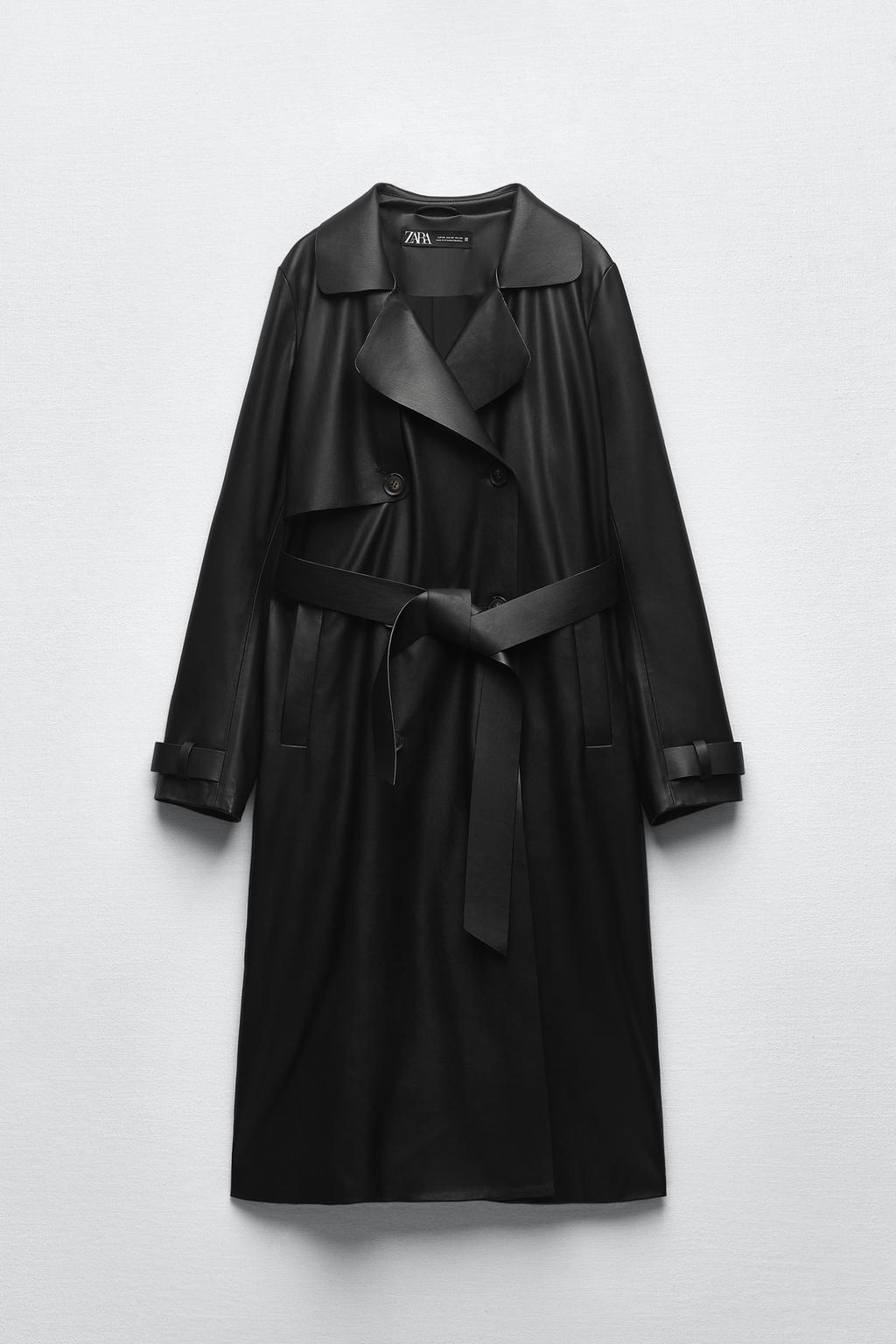 Faux leather trench coat