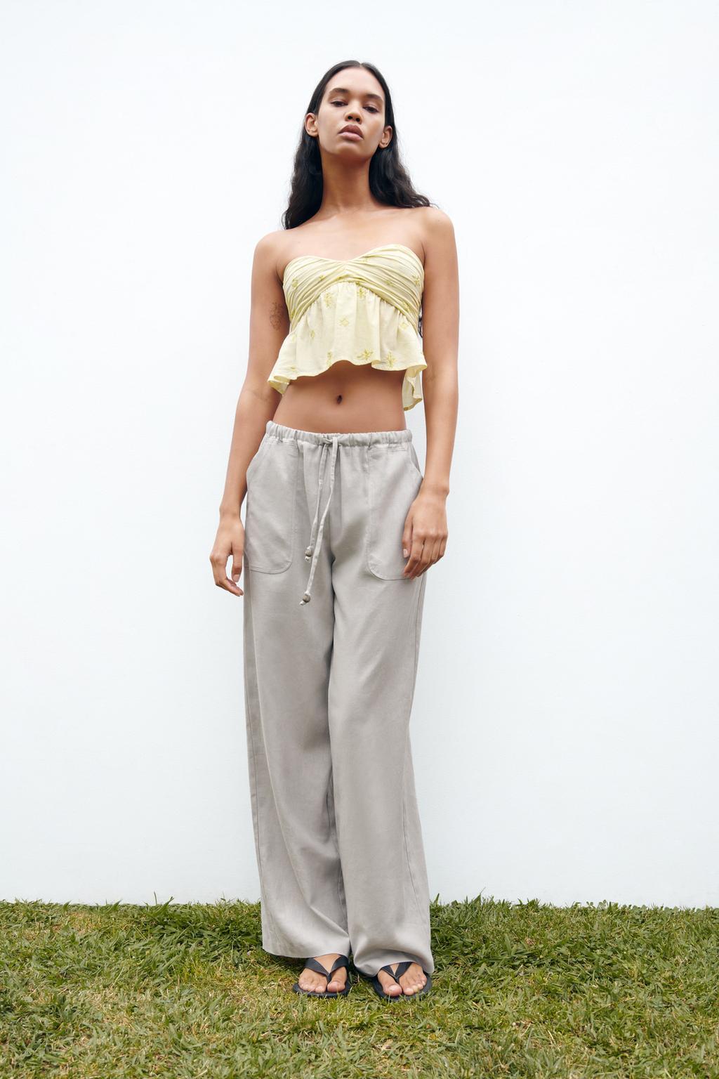 Embroidered strapless top