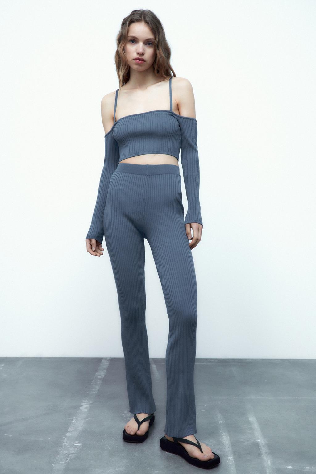 Flare ribbed trousers