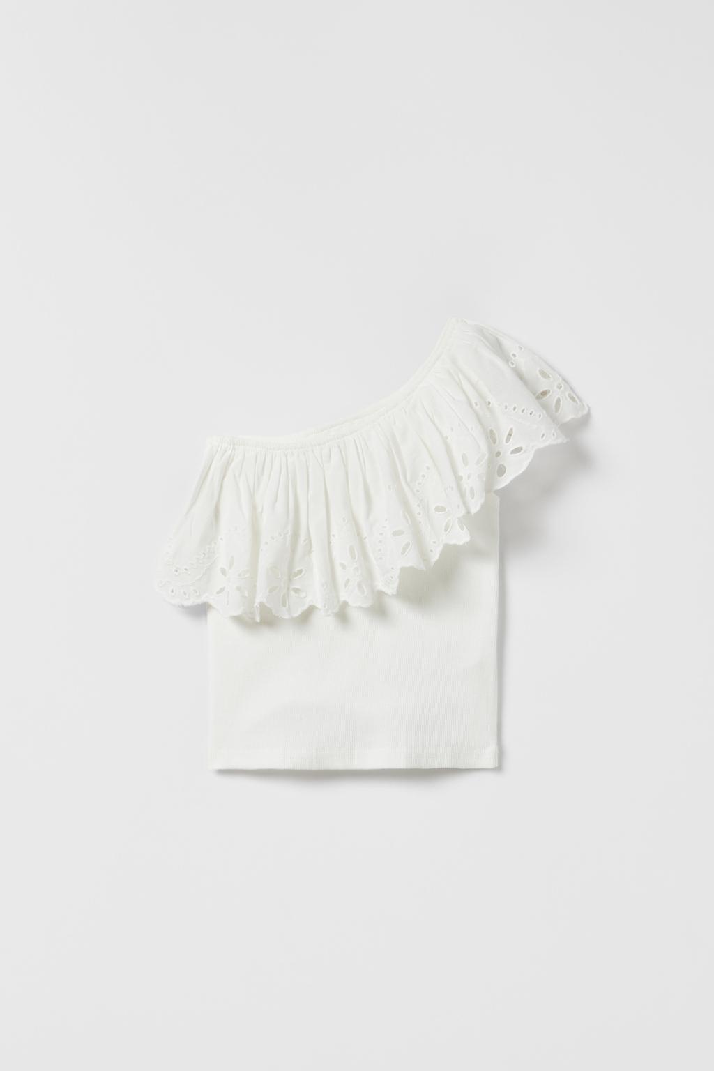 Ruffle Swiss embroidery T-shirt