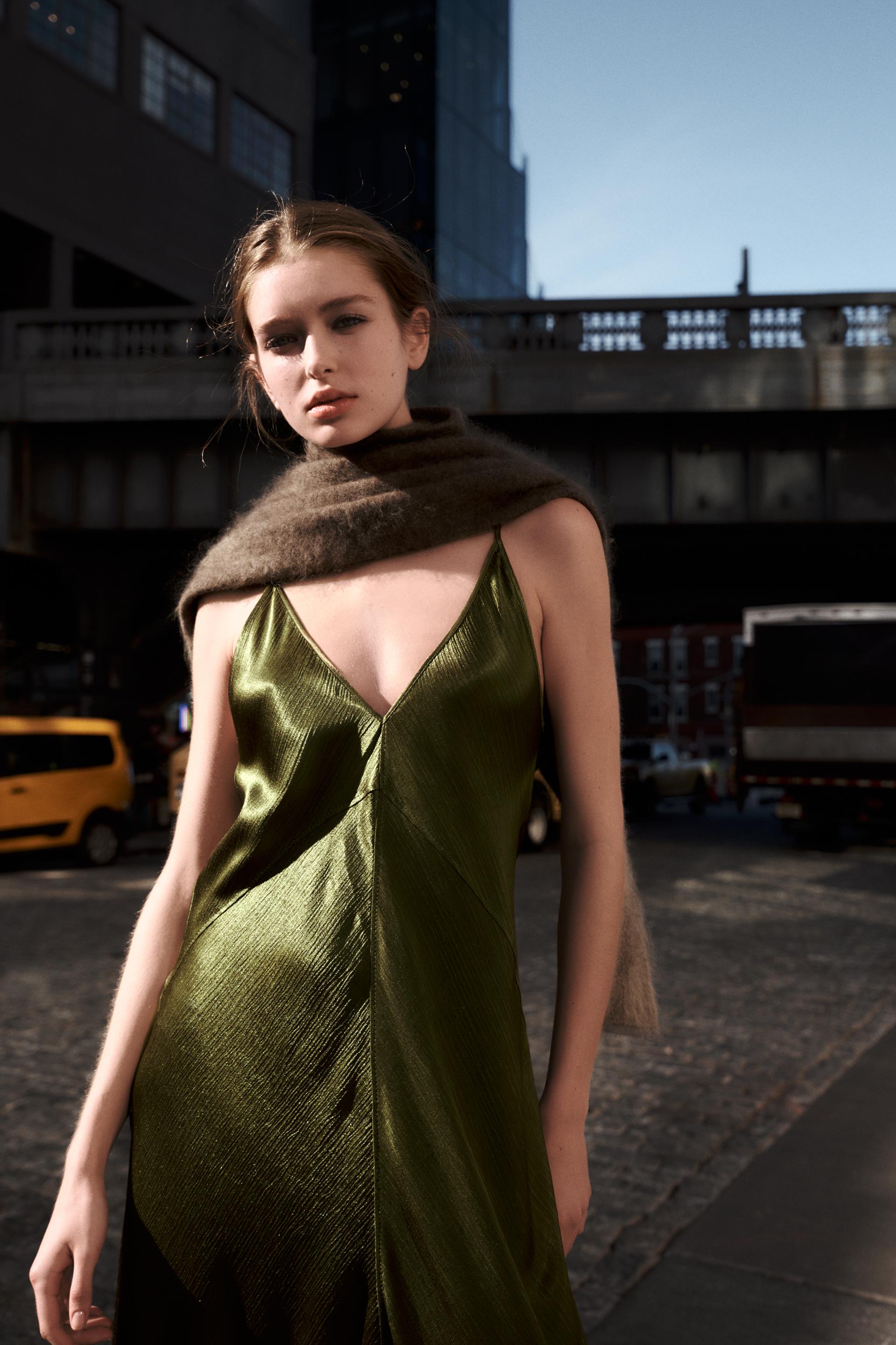 Vestido Lencero Verde Zara Vestido Lencero Satinado Verde Zara