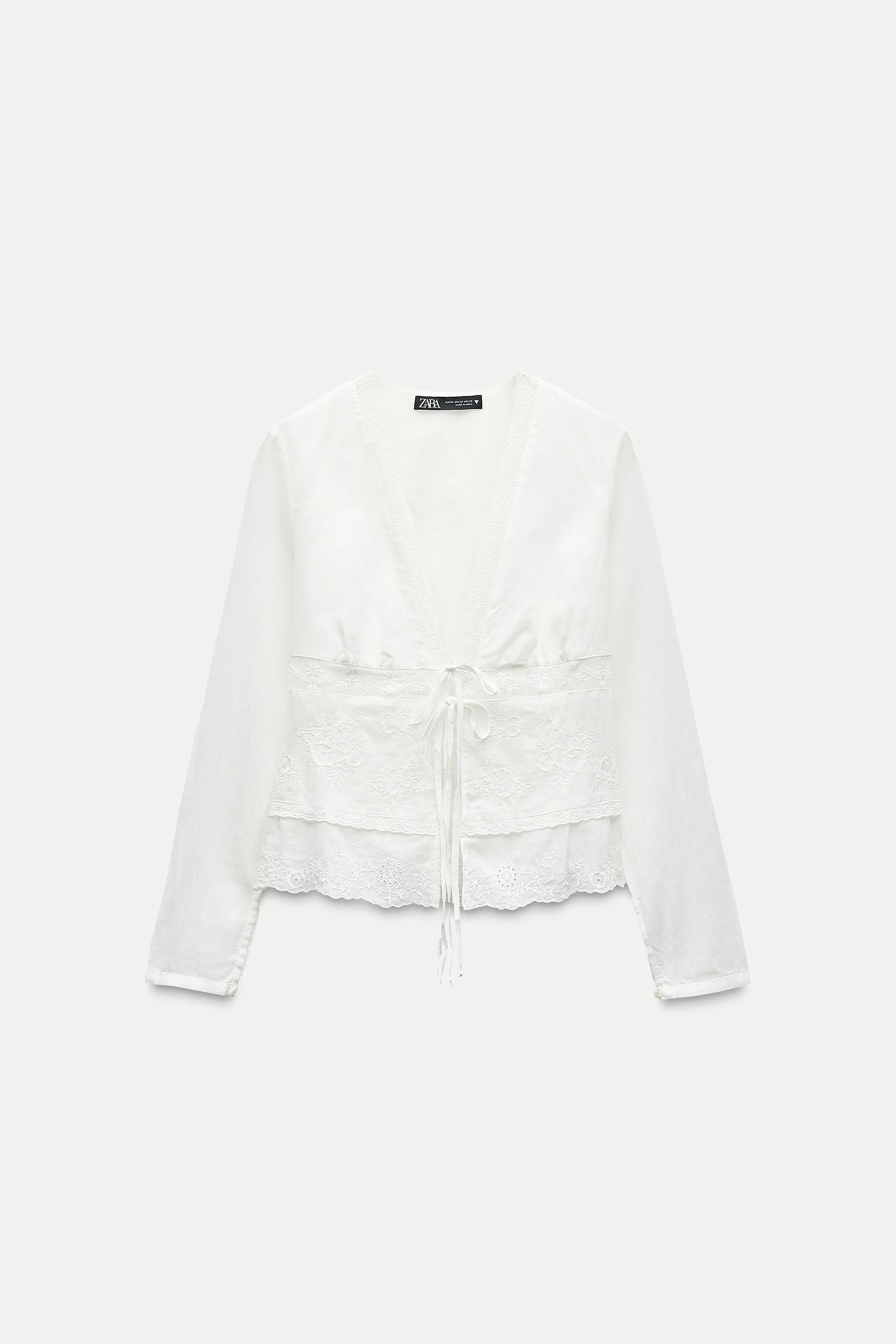 Embroidered tie-front shirt