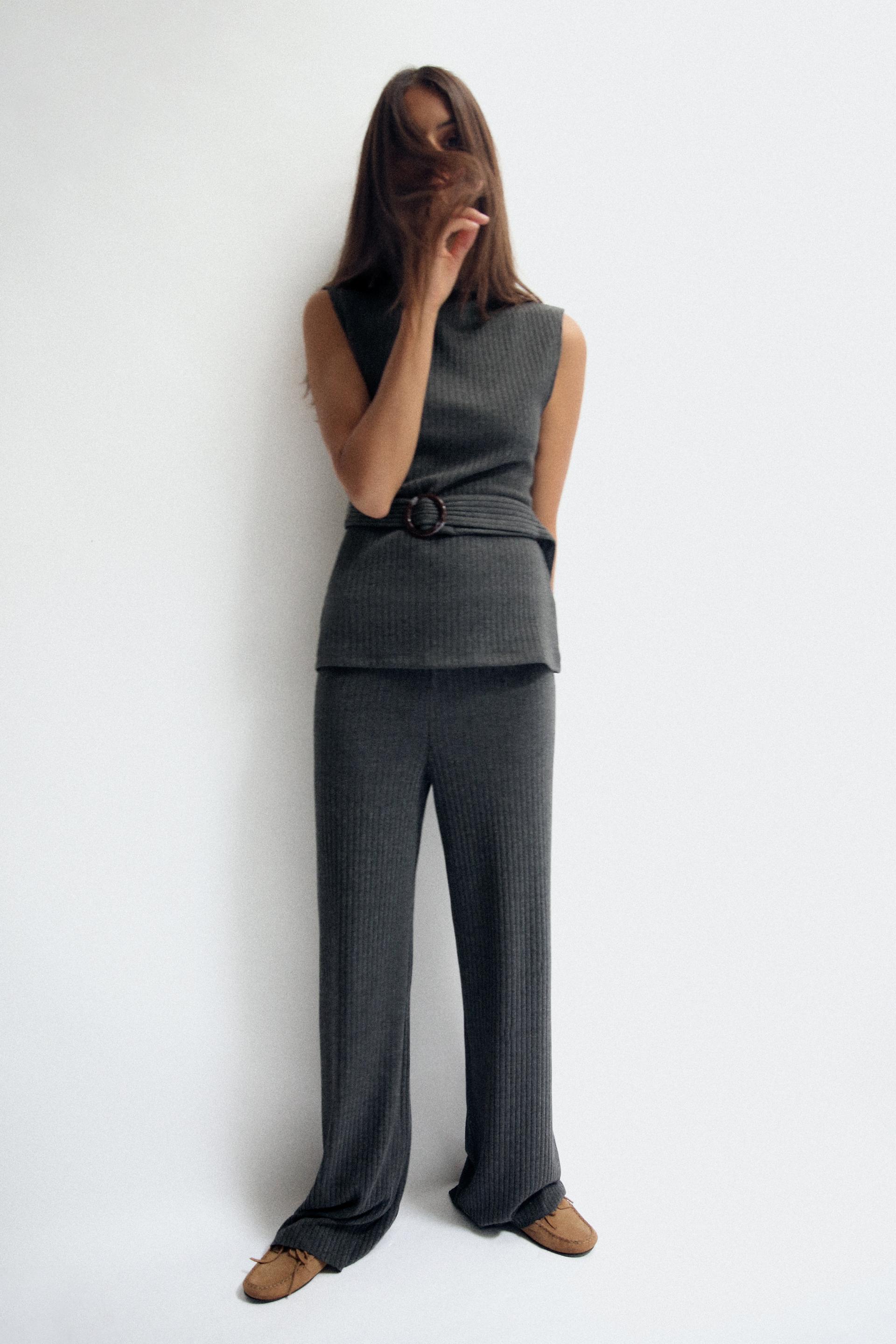 Belted ribbed top