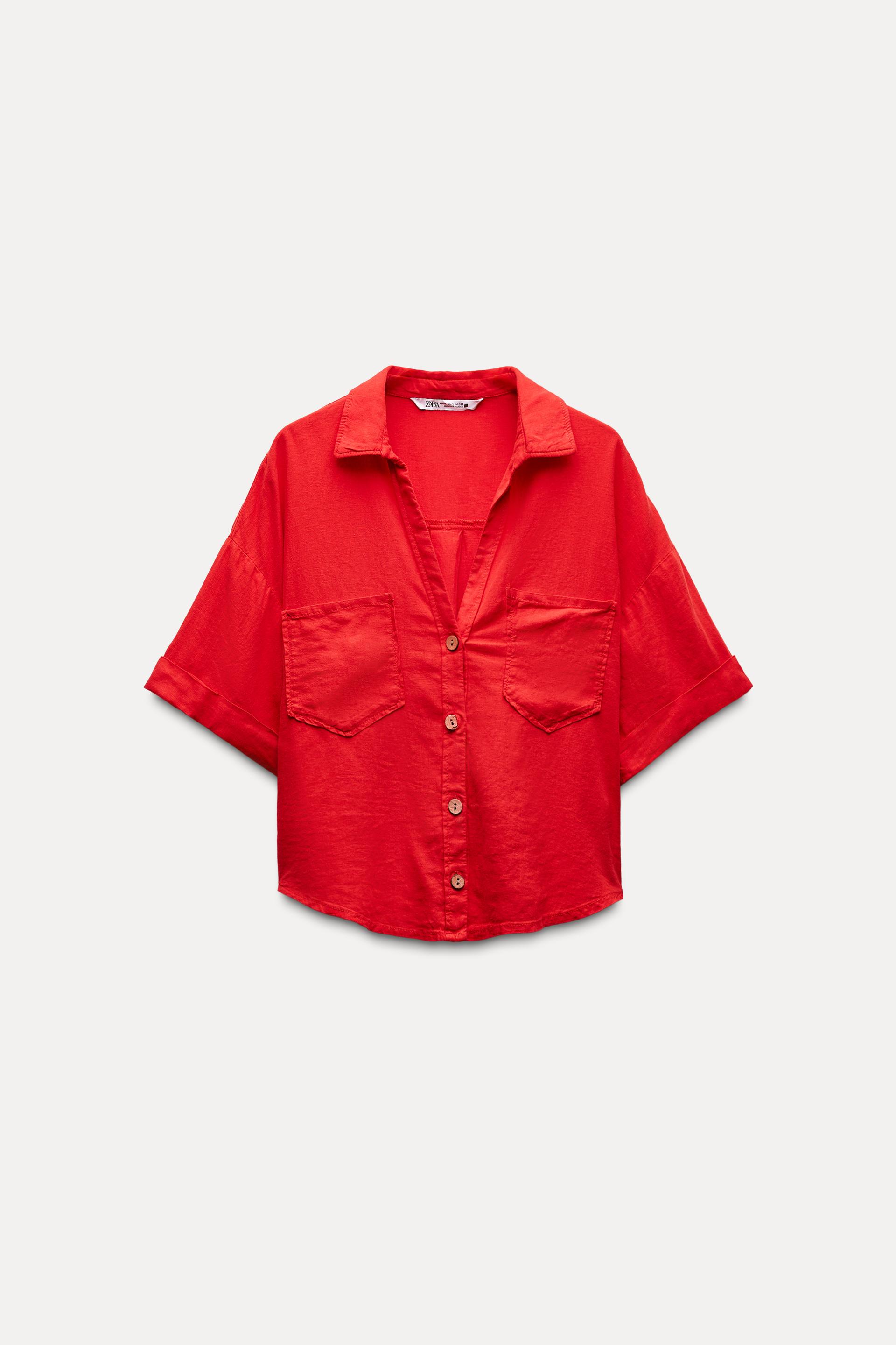 Short linen blend shirt