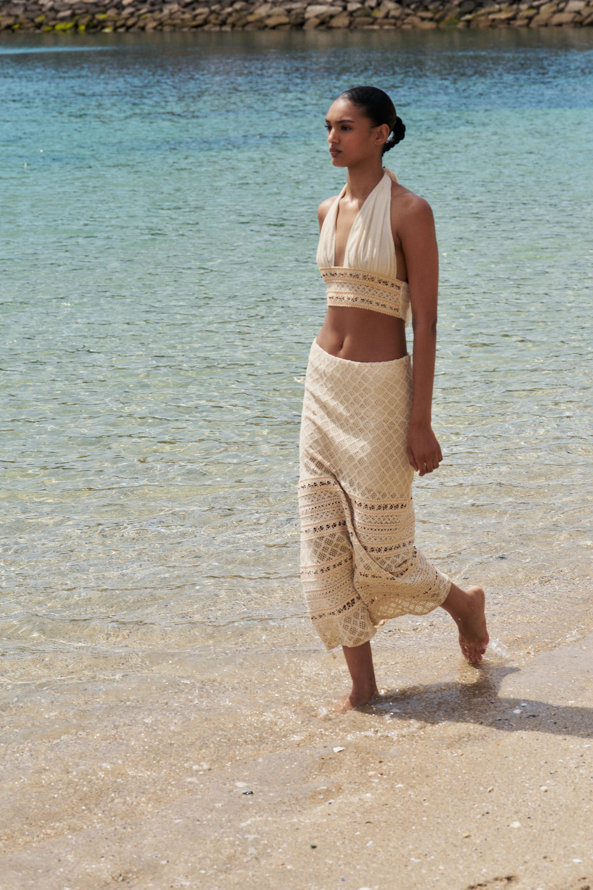 Beaded crochet midi skirt
