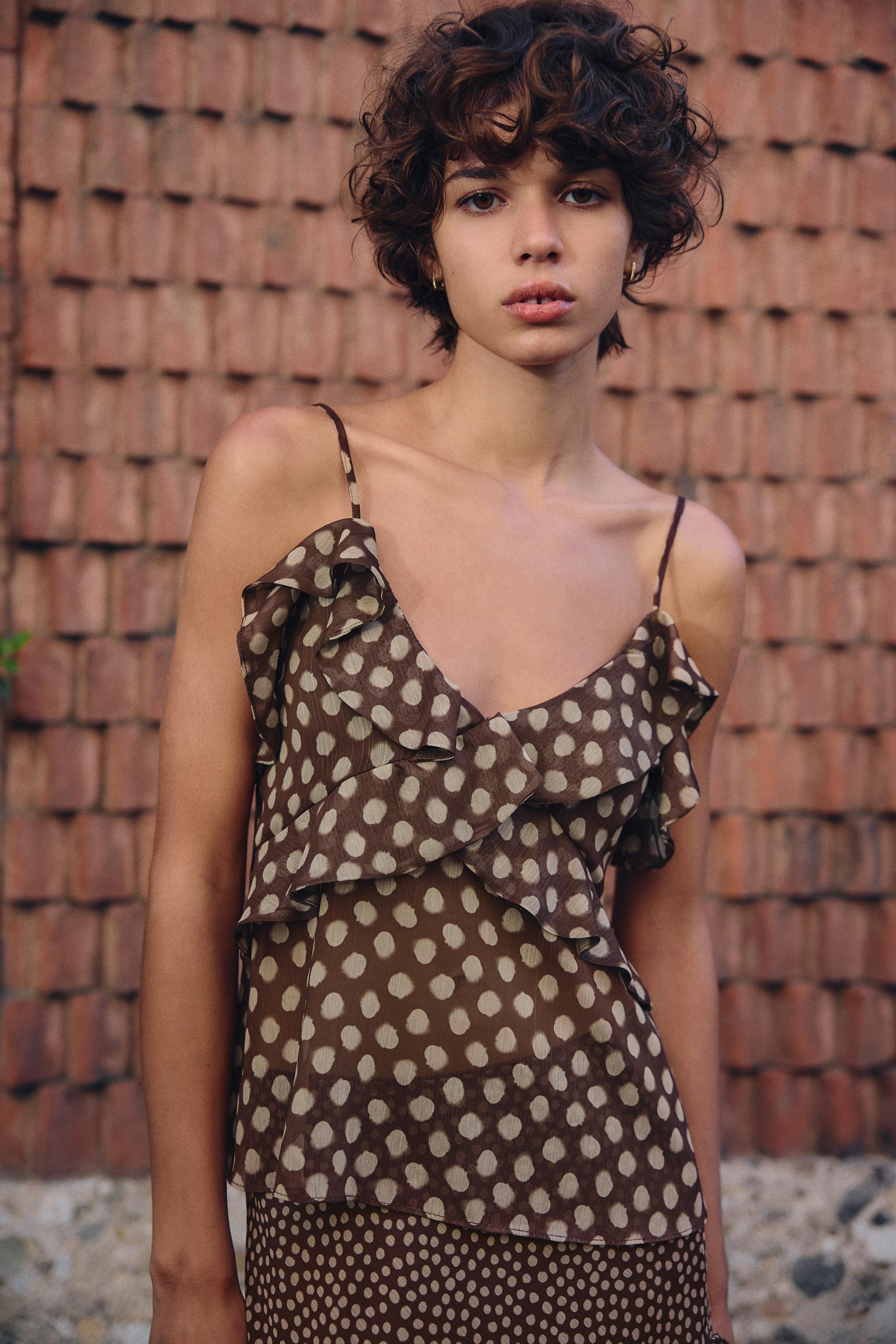 Lunares Negros Vestido Marron Topos Volantes Zara Vestido De Topos