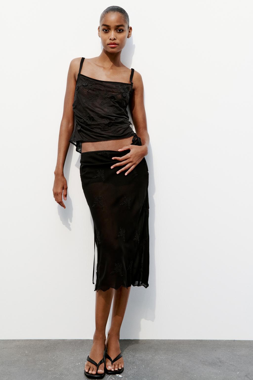 Embroidered tulle top