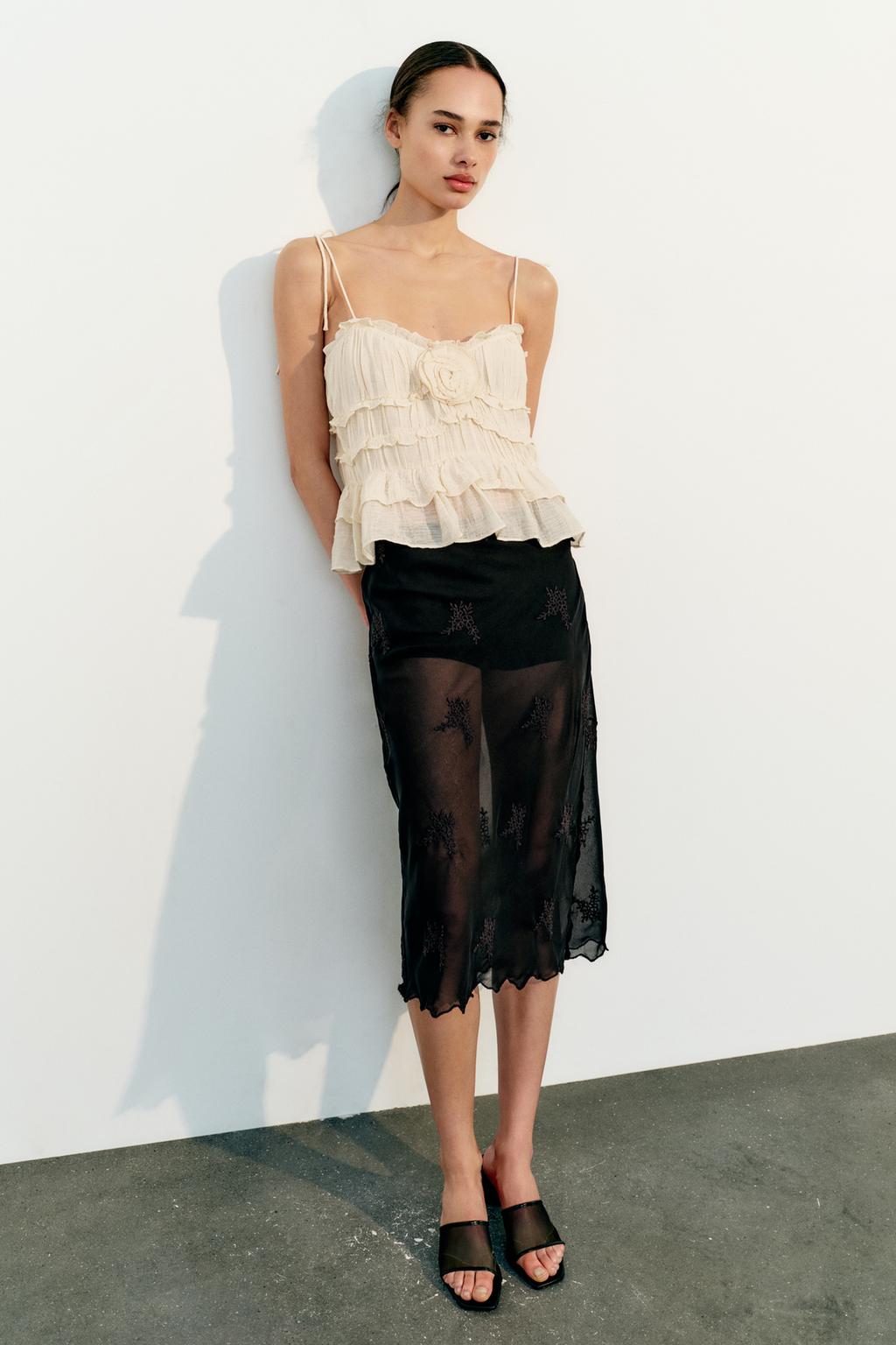 Embroidered midi skirt