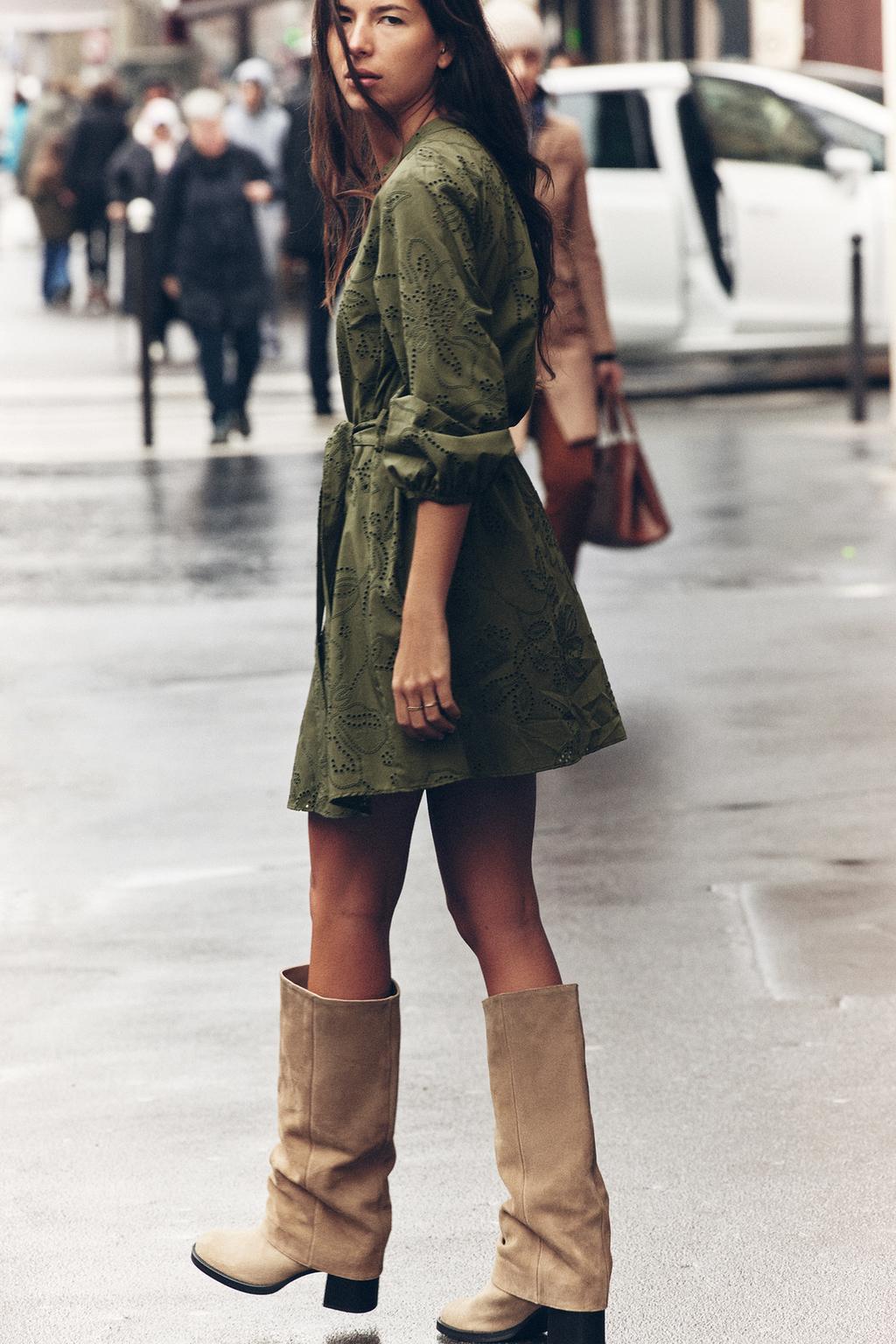 Embroidered ruched dress