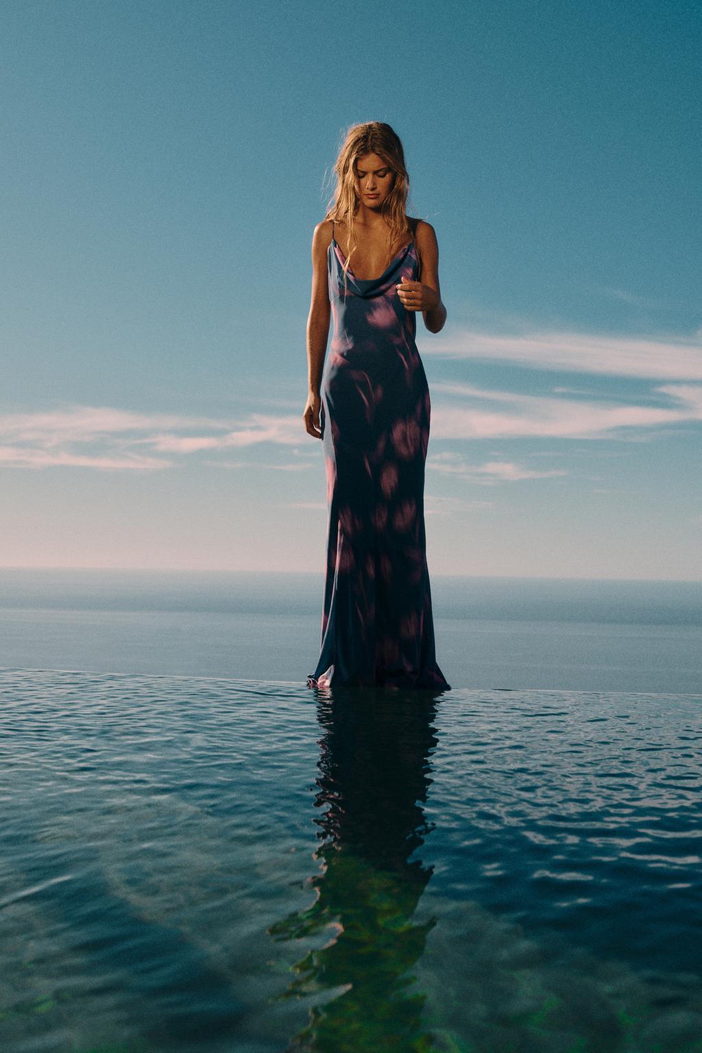 Patterned Draped-Neck Dress