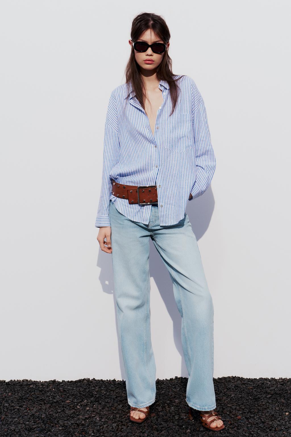 Striped linen-blend shirt