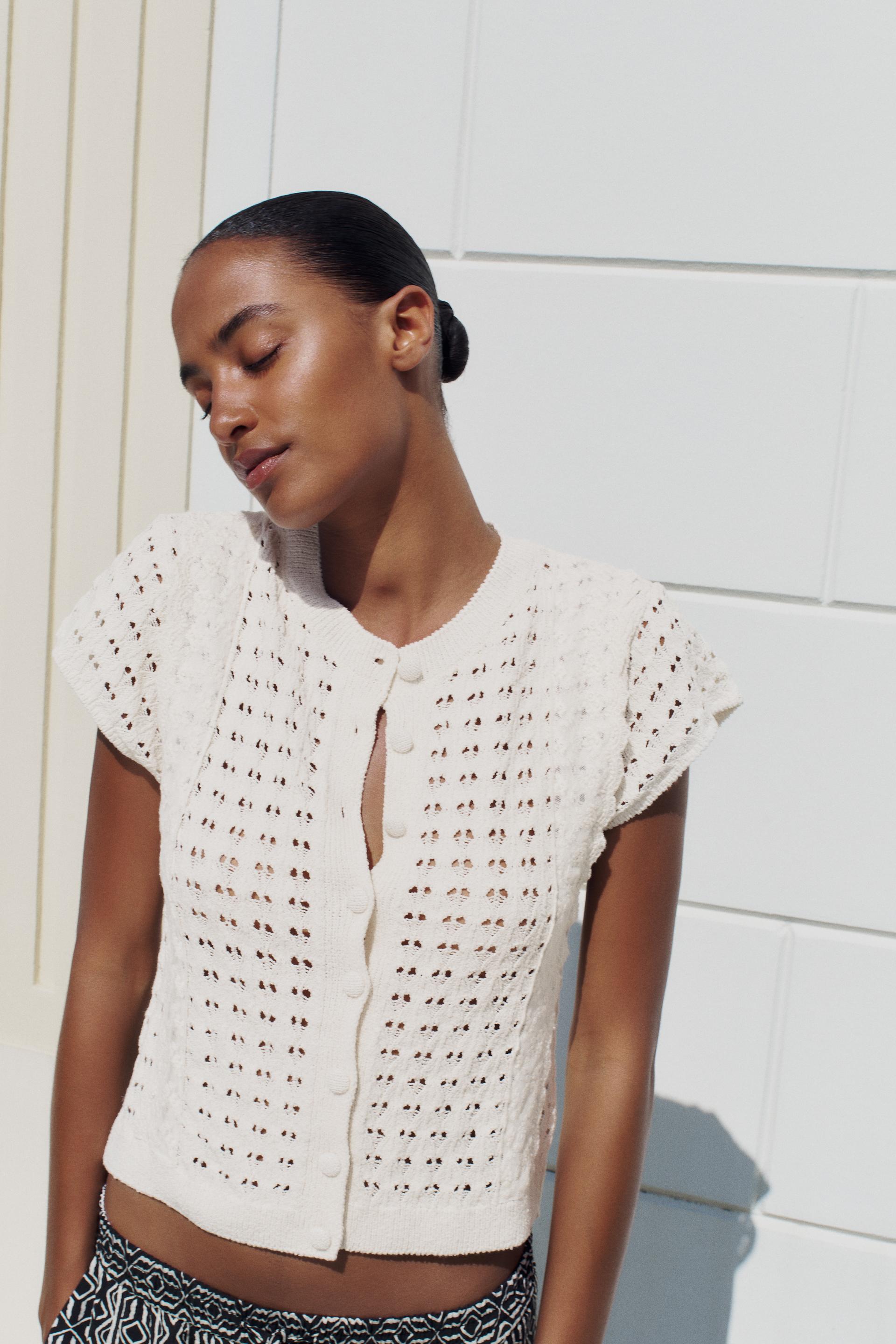 Open knit romantic top