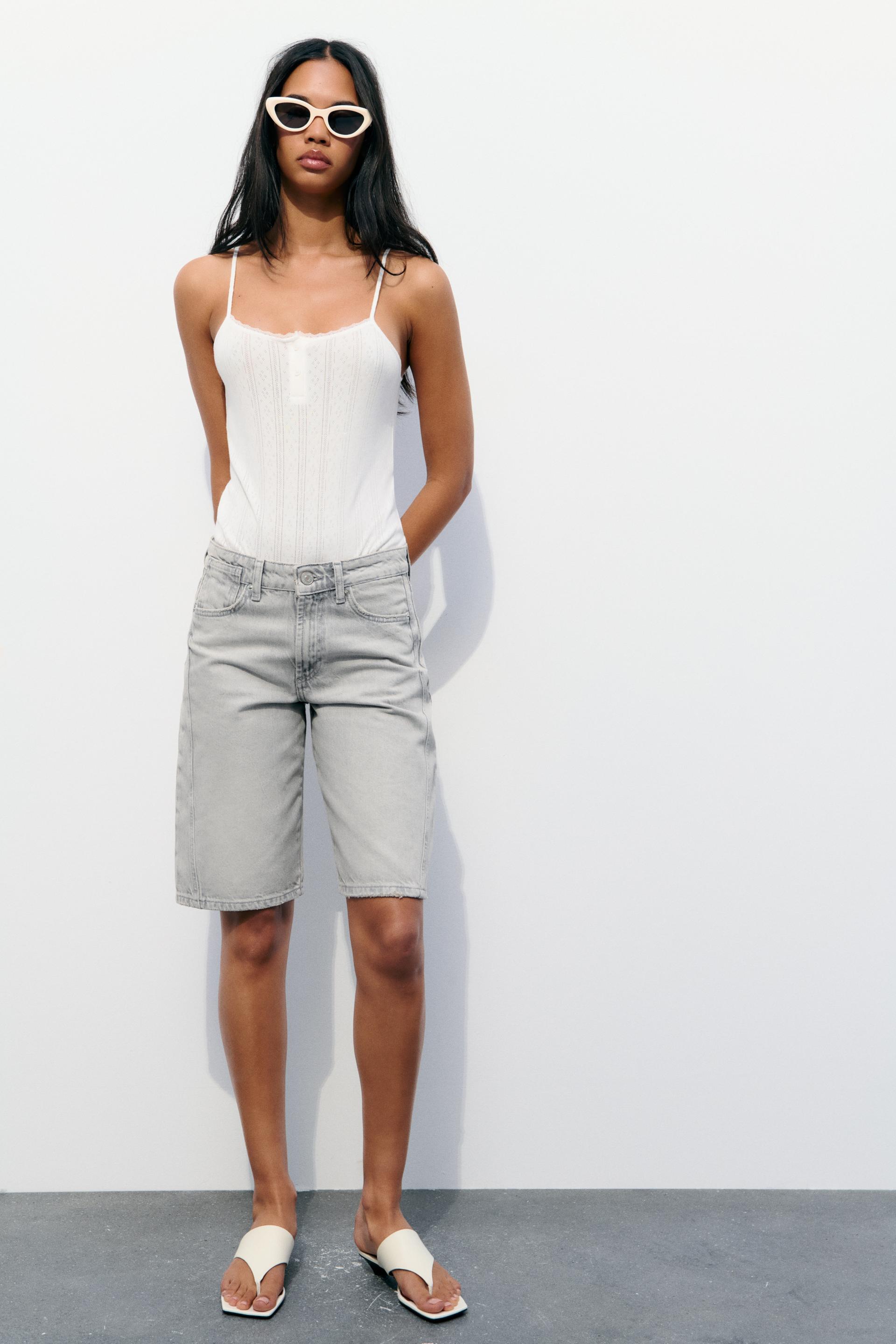 High waist denim bermuda shorts
