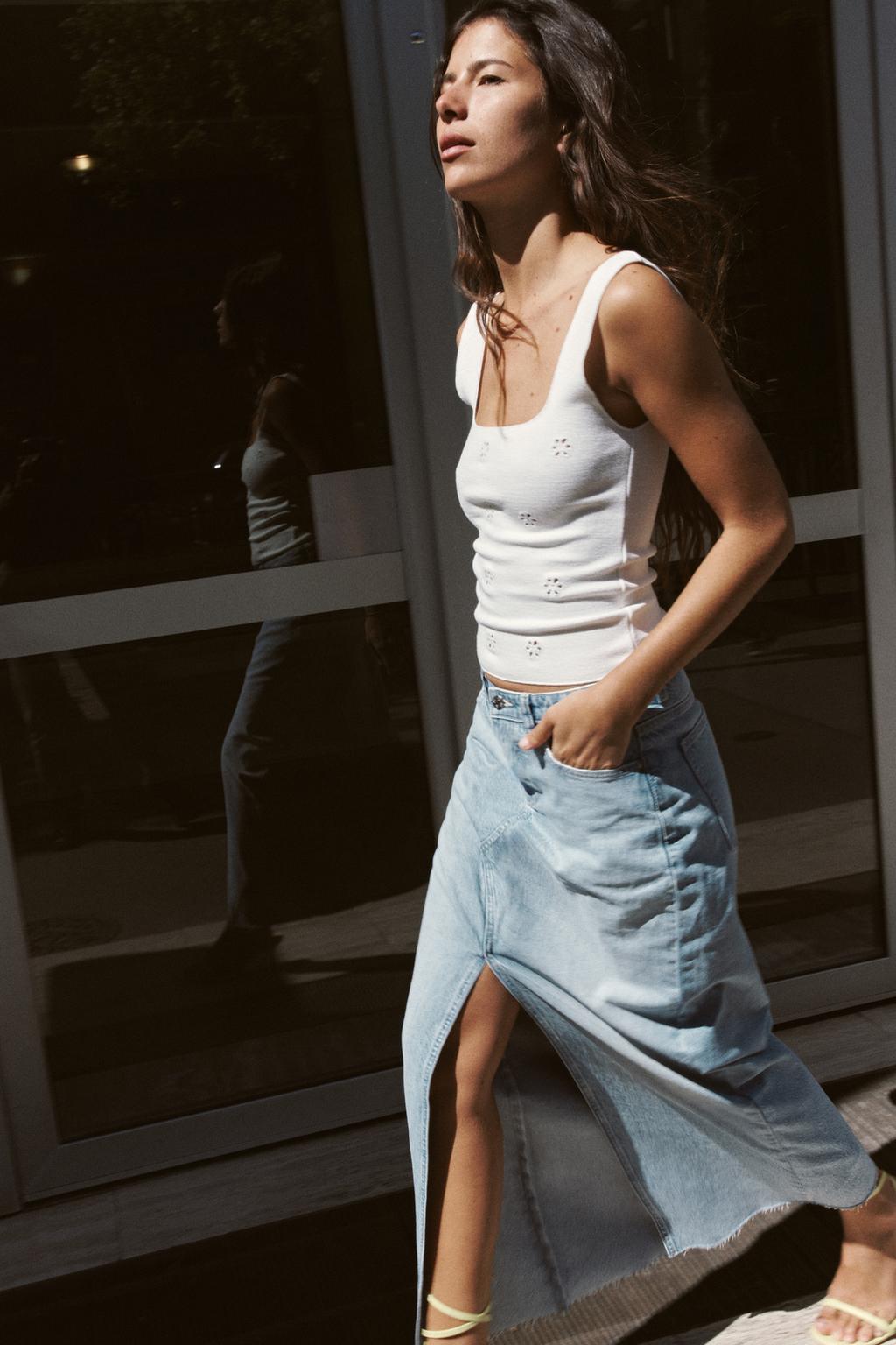 Denim midi skirt
