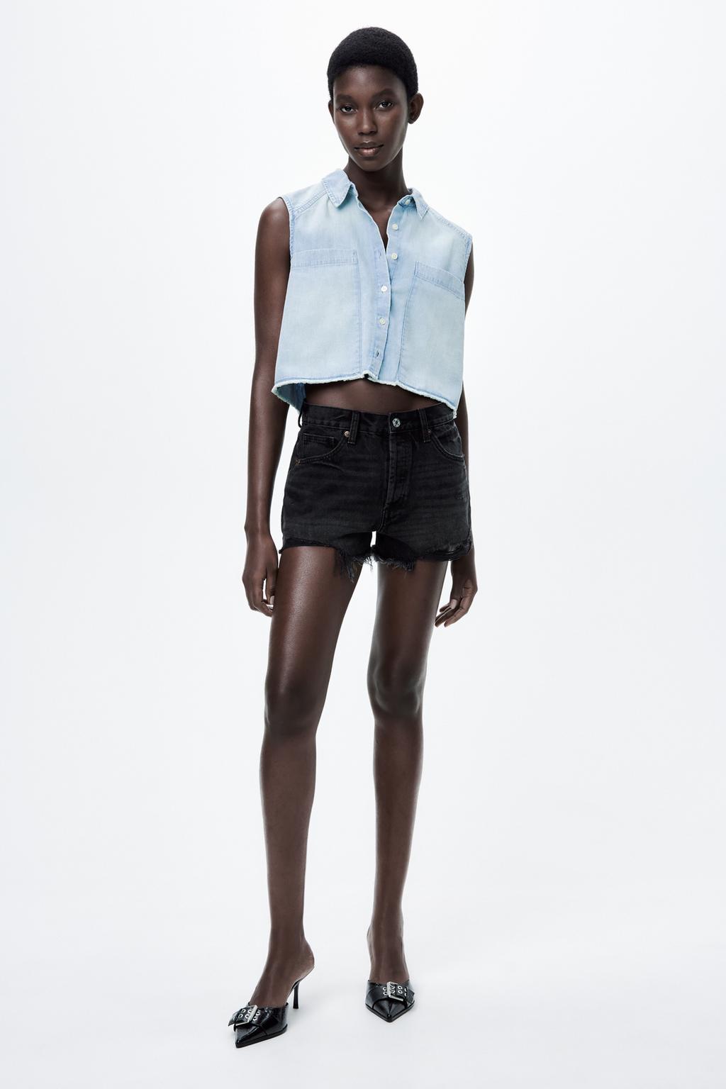 Mid-rise ripped shorts