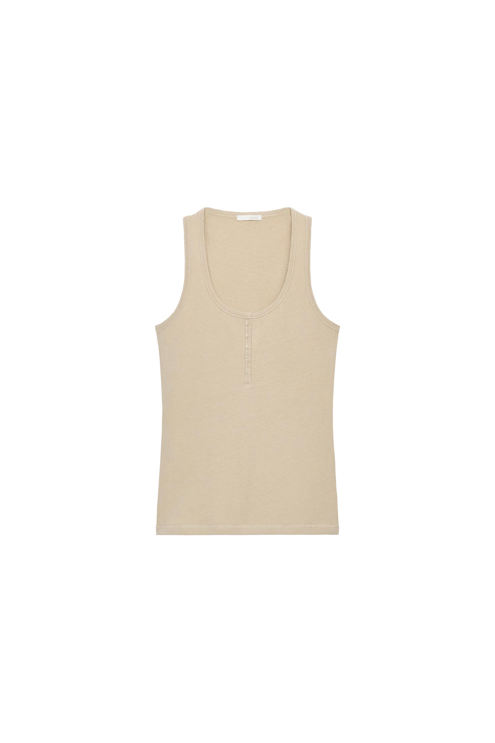 Linen blend button-up top