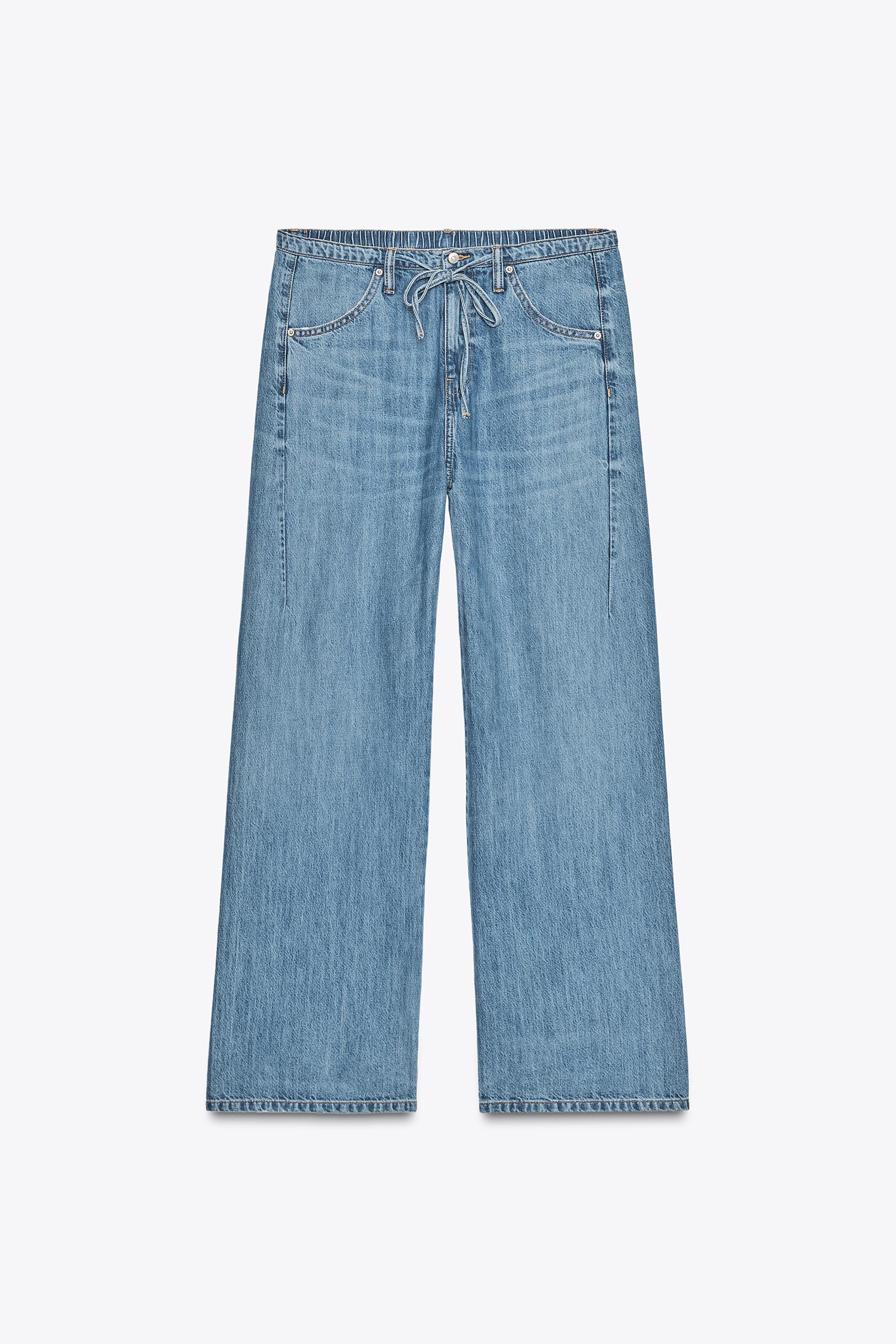 Loose denim drawstring trousers