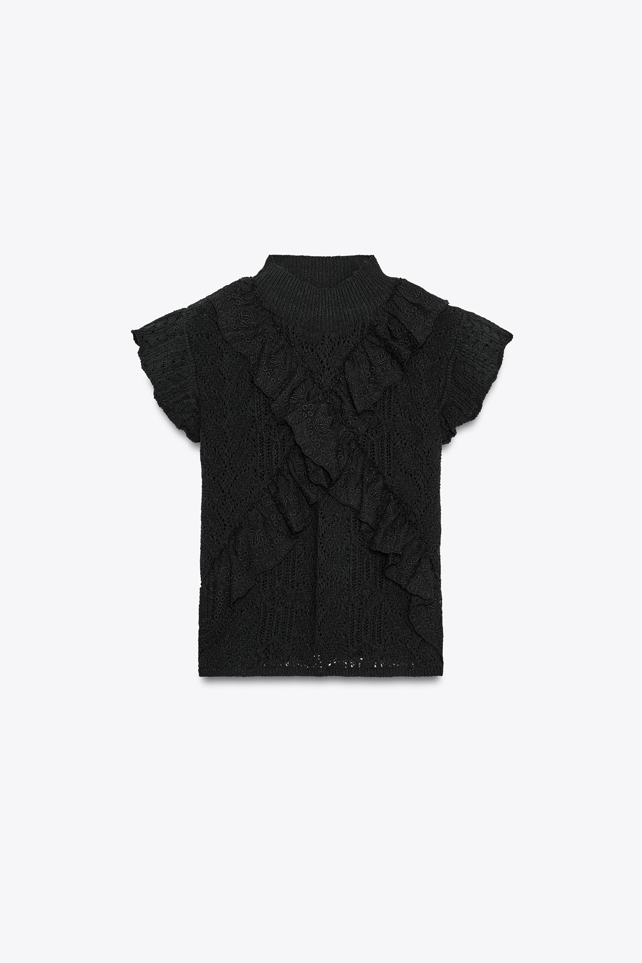 Ruffled Pointelle Knit Top