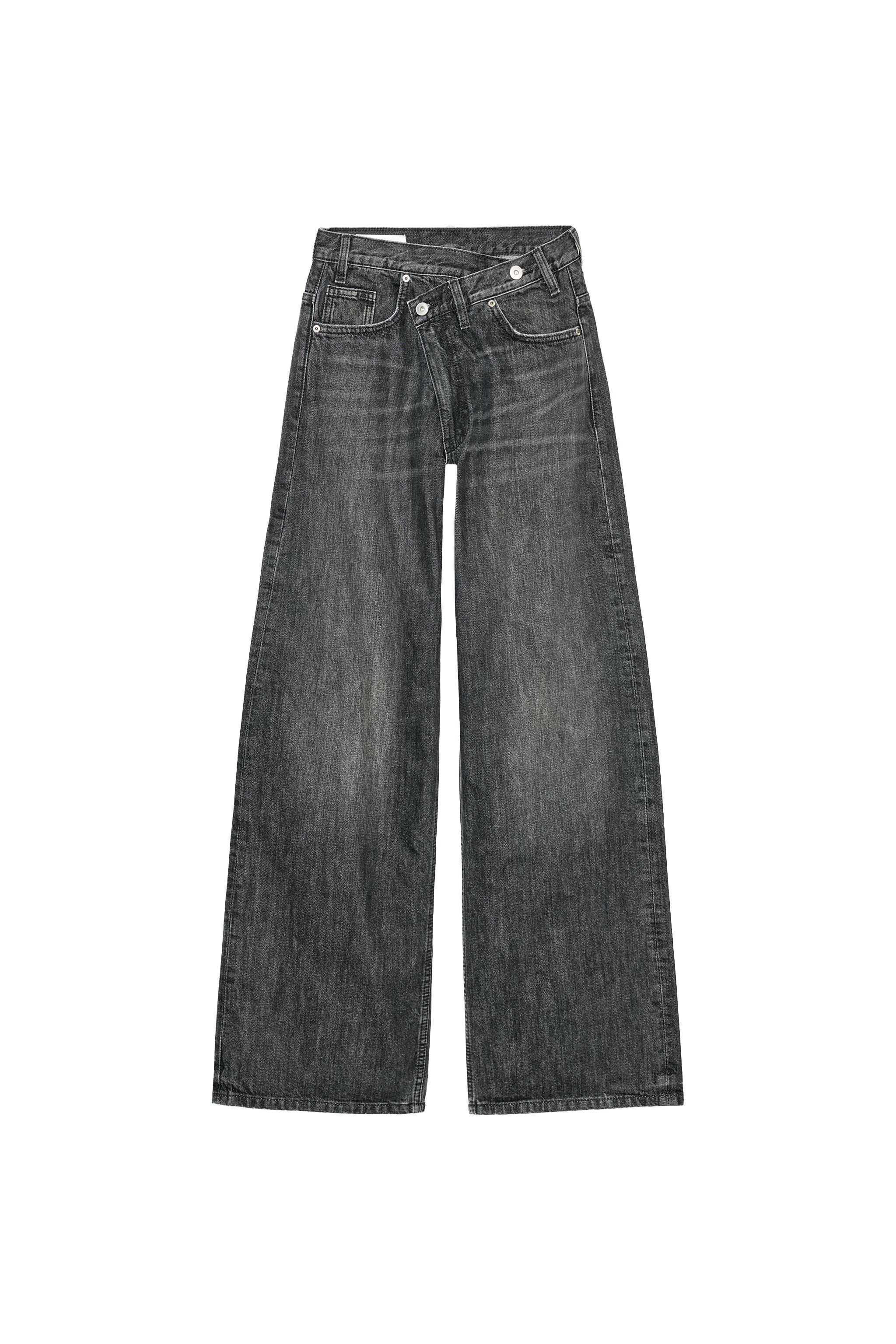 Crossed-Waist Wide-Leg Jeans