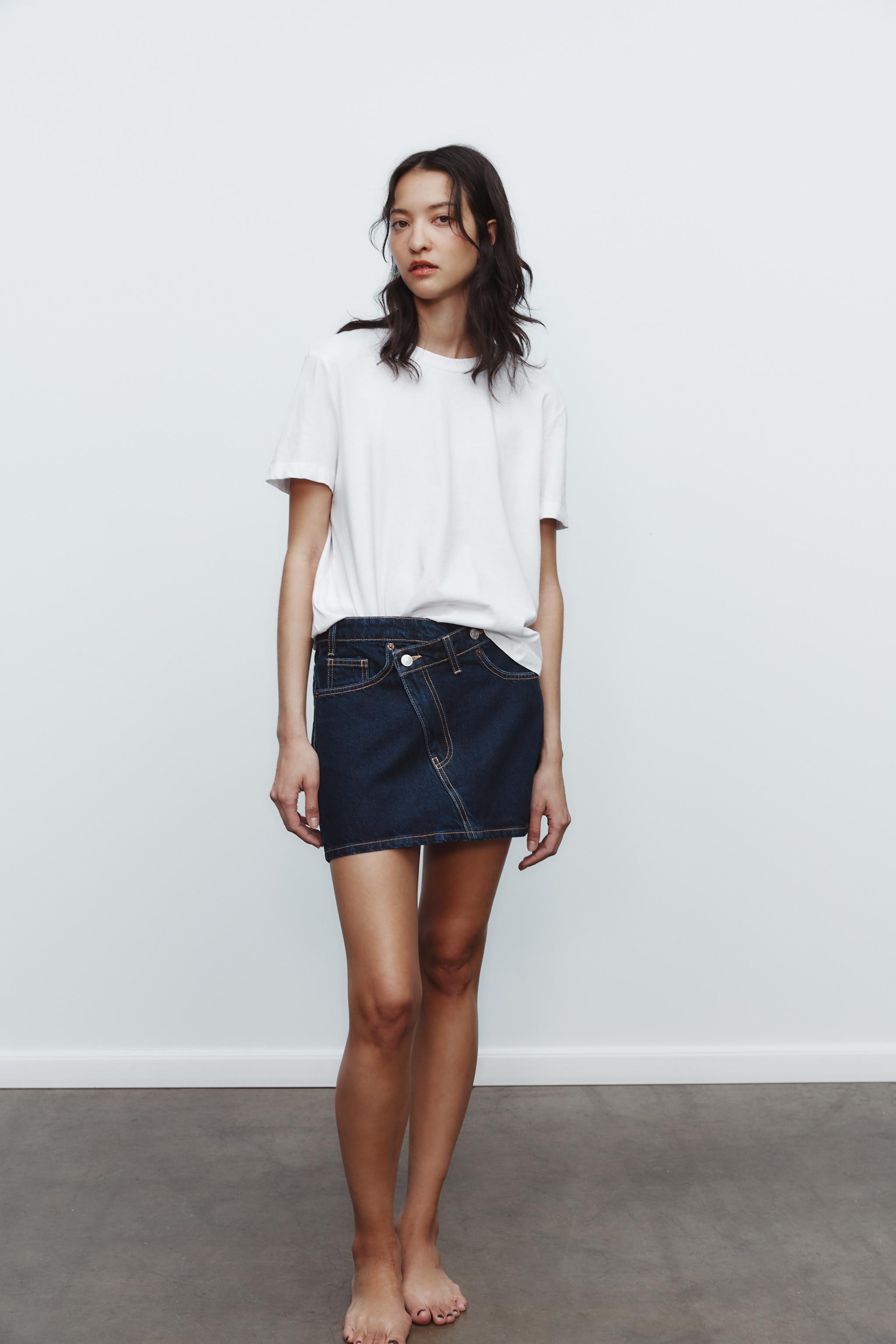 Denim crossover waist skirt