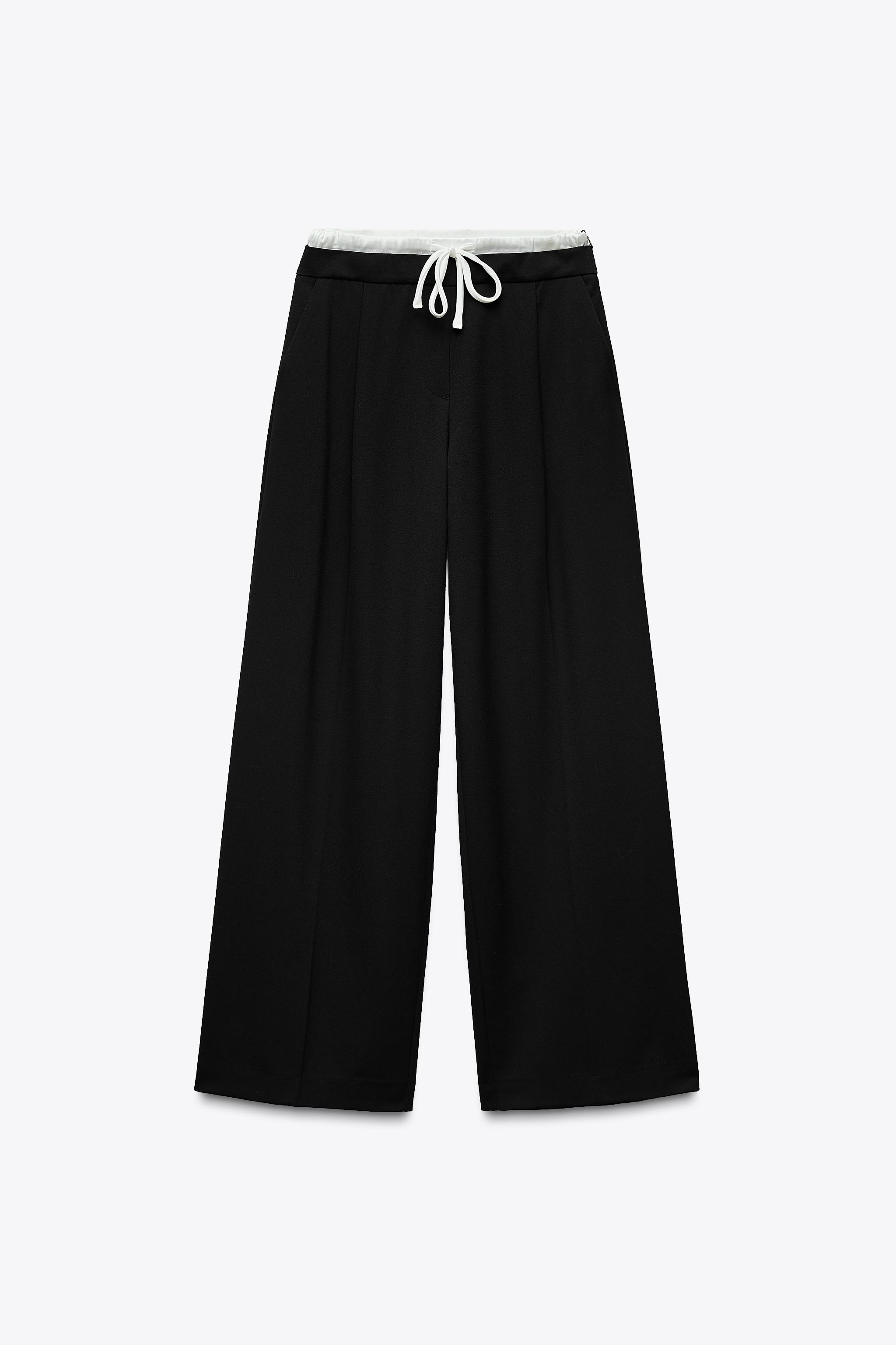Wide-leg double-waist trousers