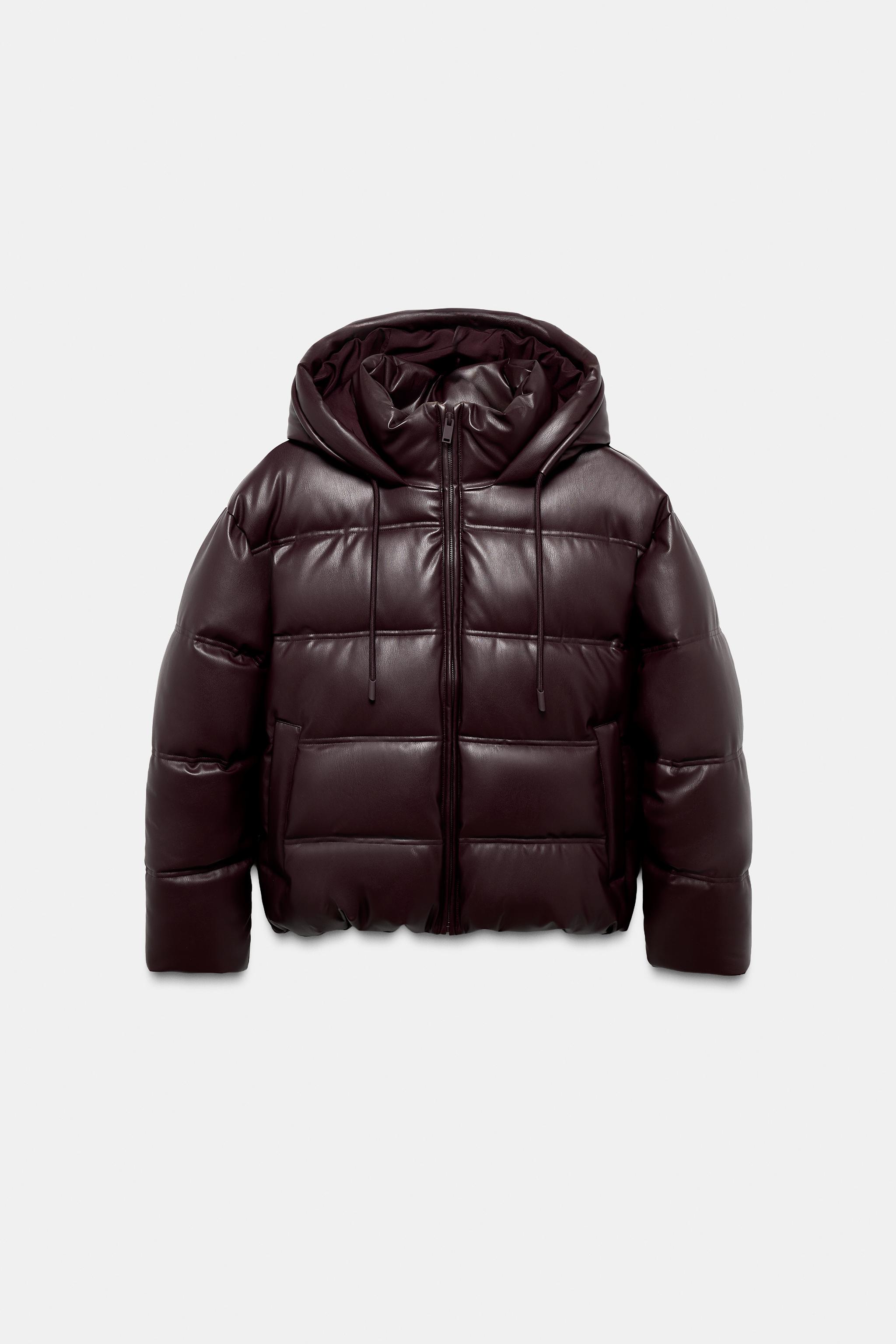 Padded faux leather anorak