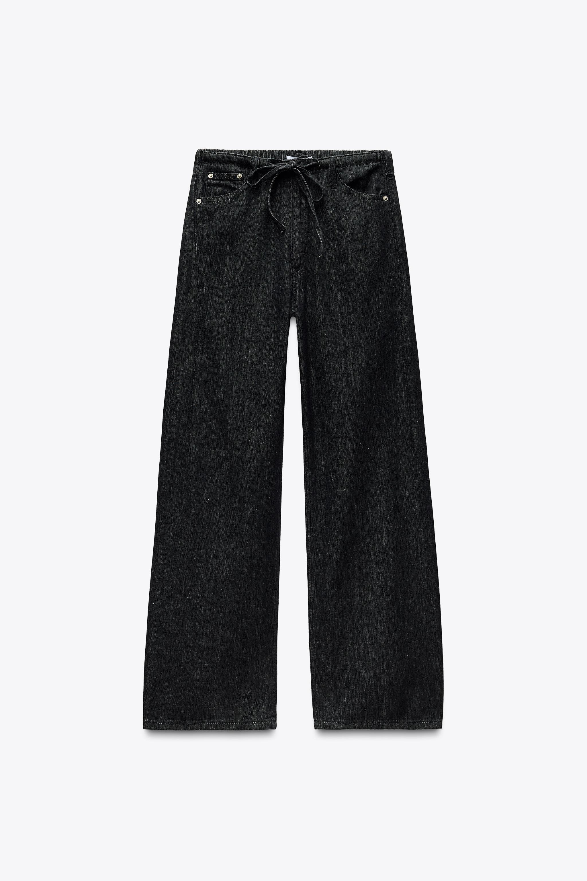 Pyjama style denim-effect trousers