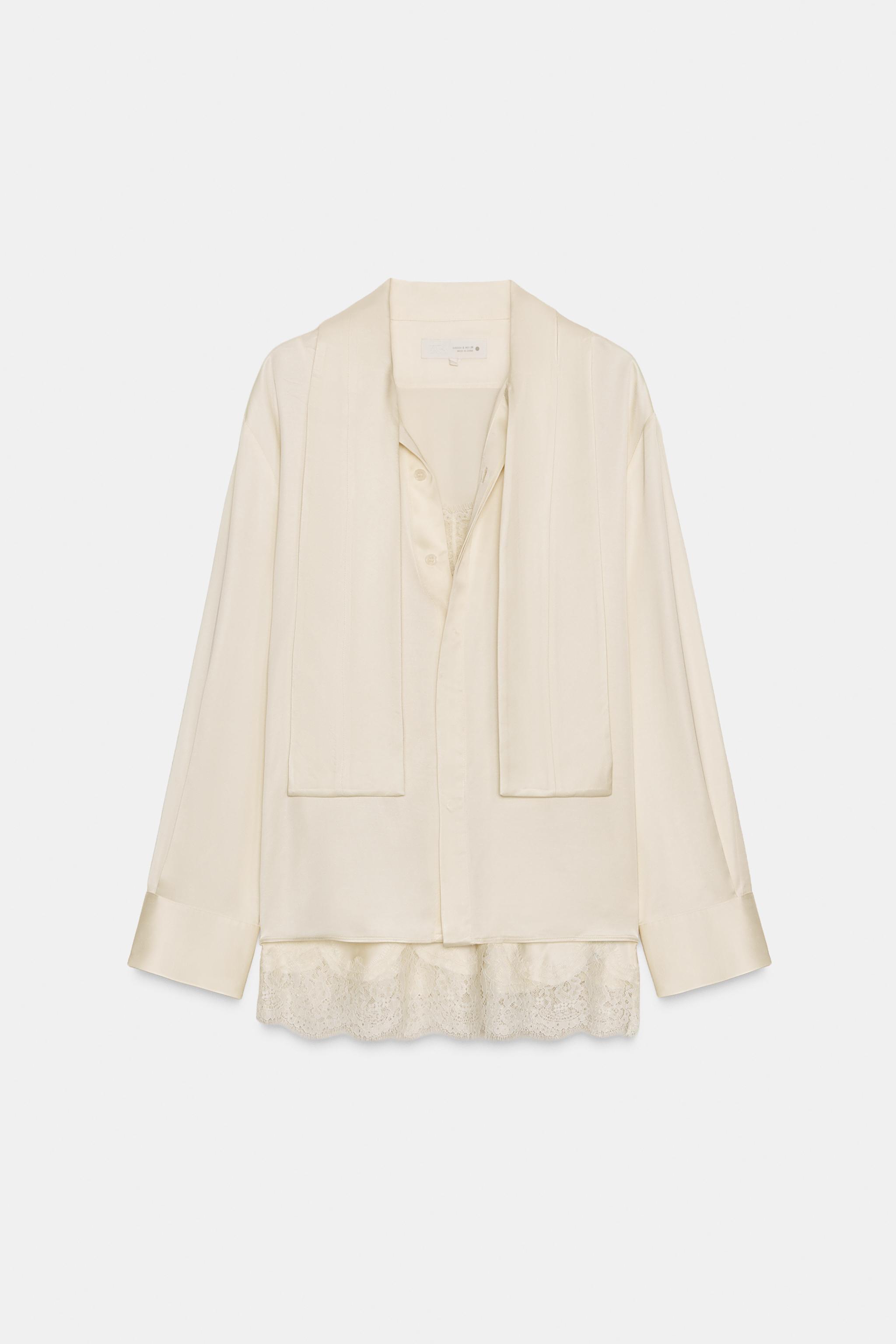 Satin mixed-fabric blouse