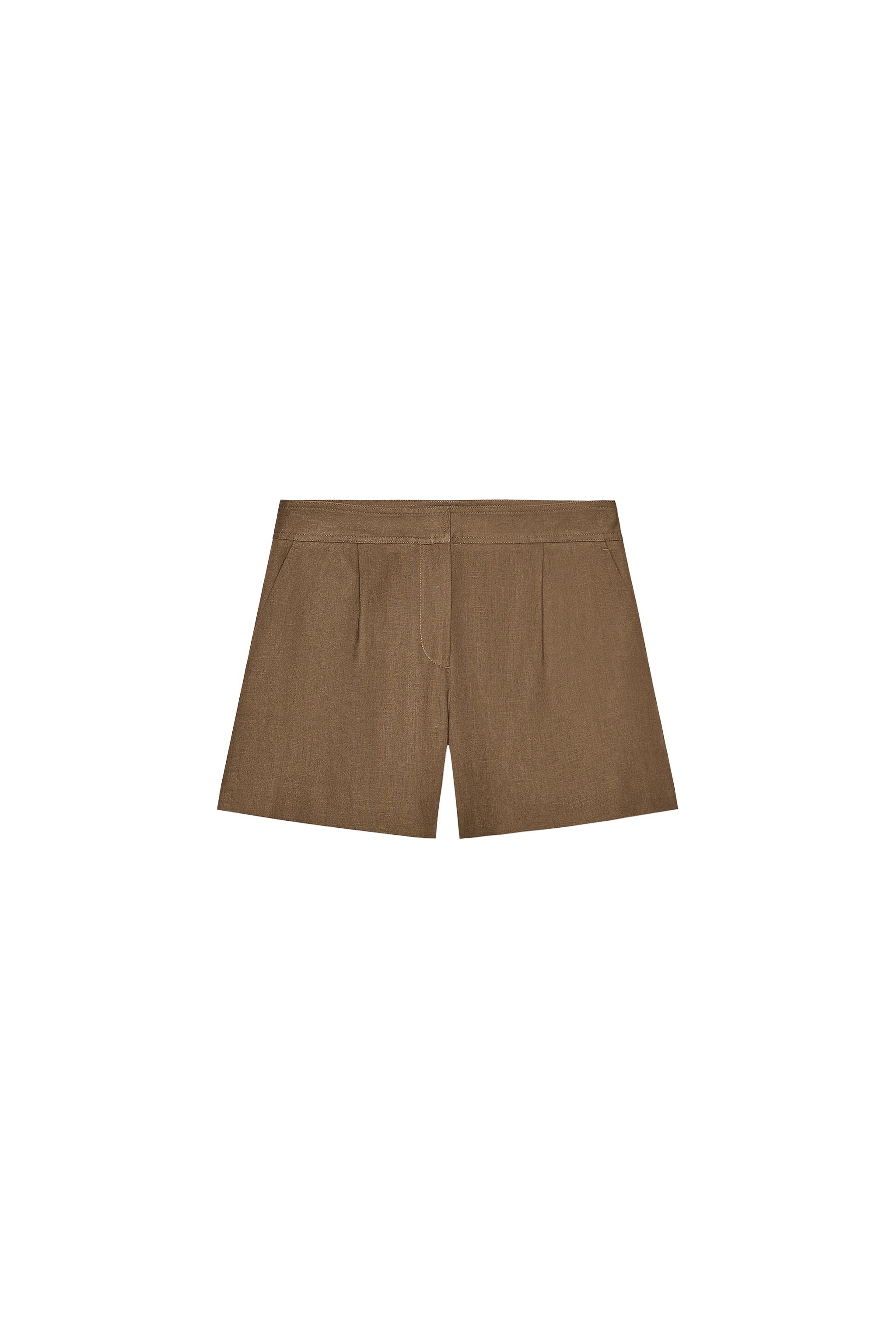 Pleated Linen Bermuda Shorts