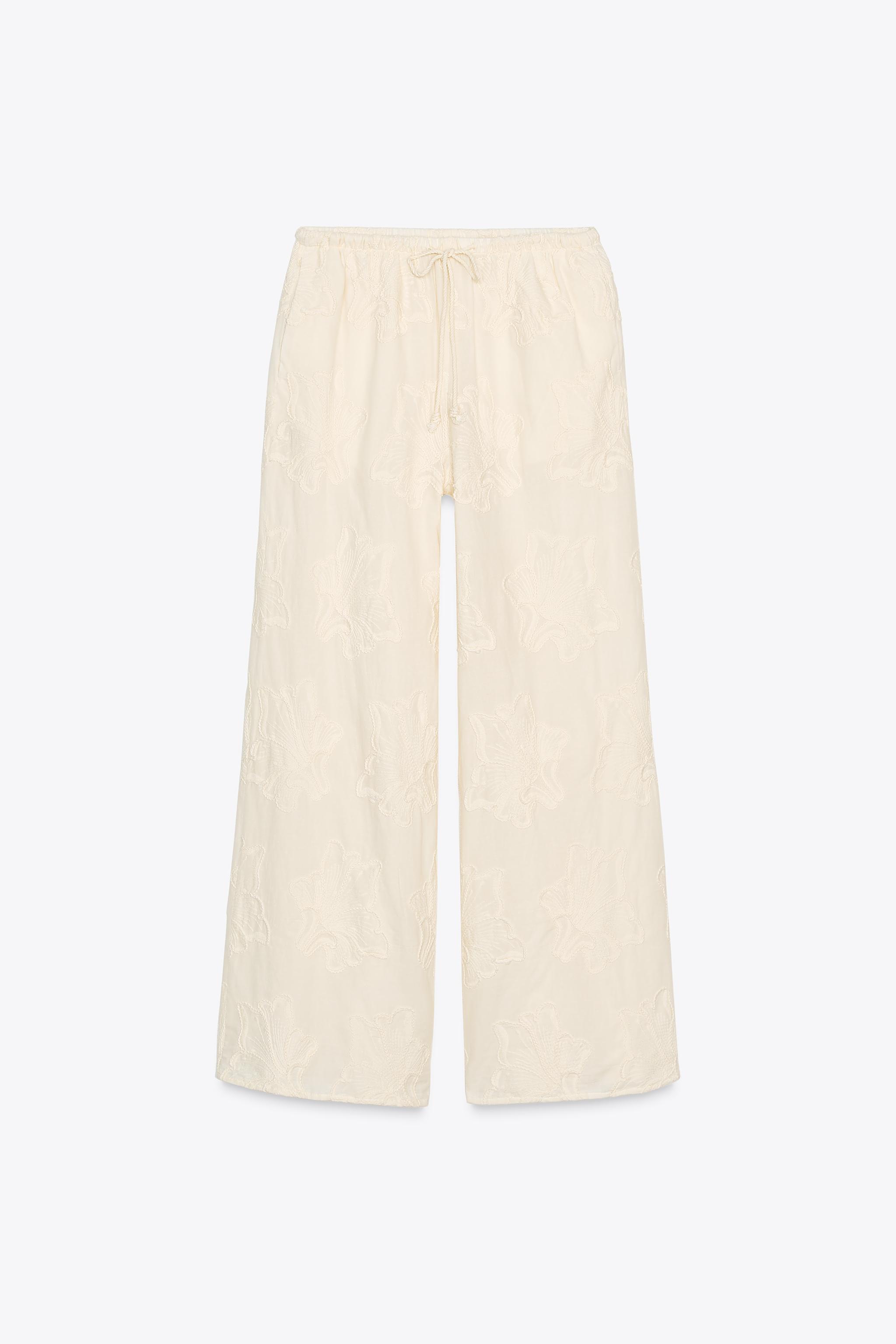 Embroidered pajama-style trousers