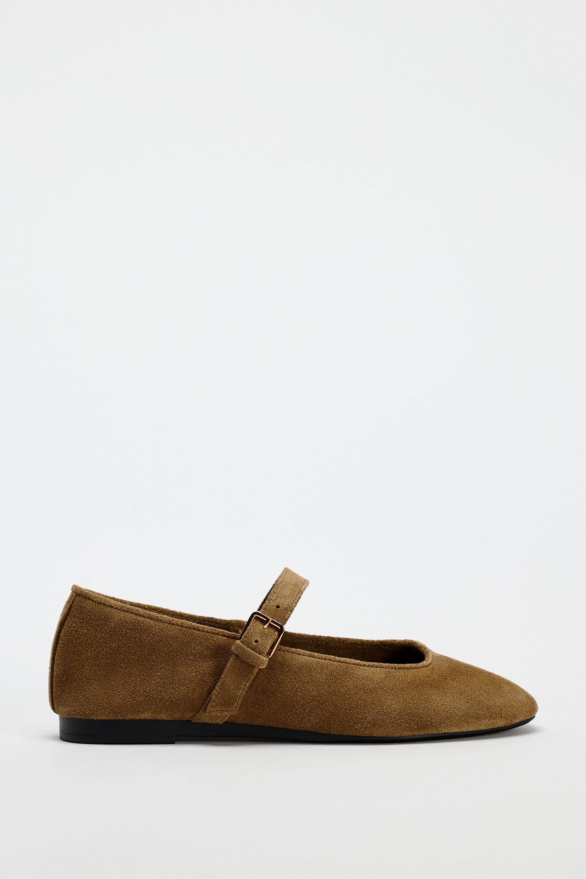 Split leather ballerinas