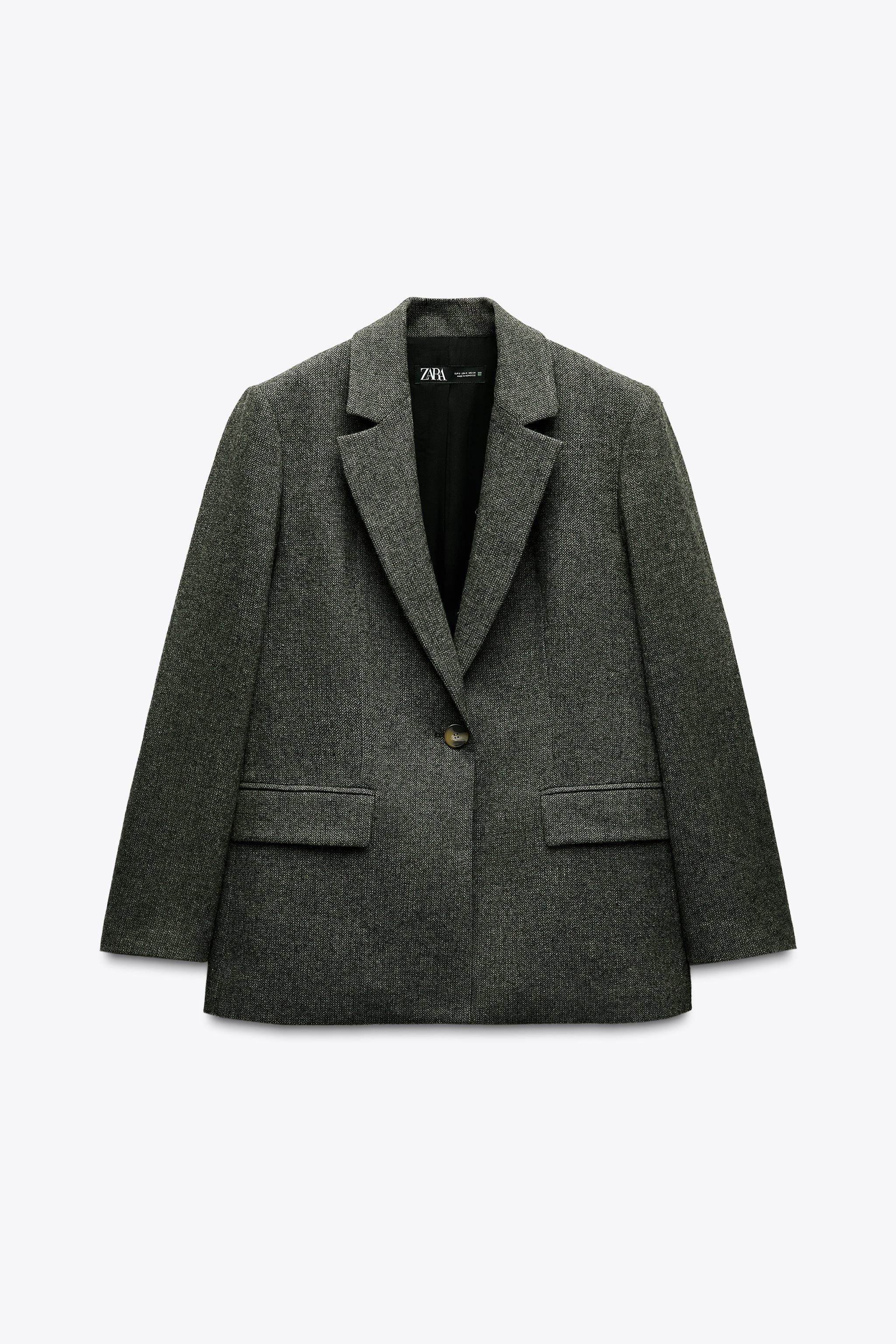 Straight Herringbone Wool-Blend Blazer