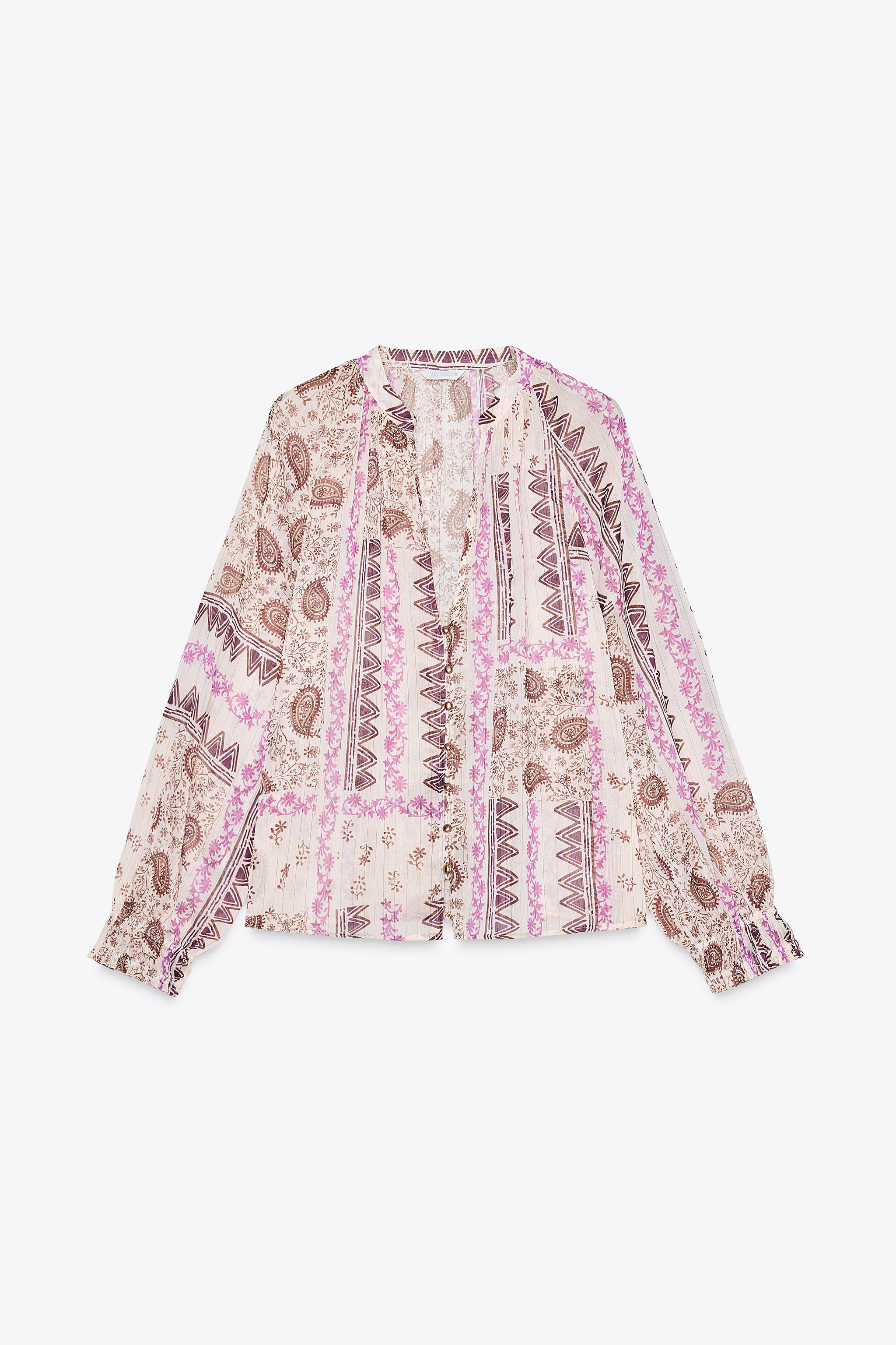 Sheer Patchwork Print Blouse