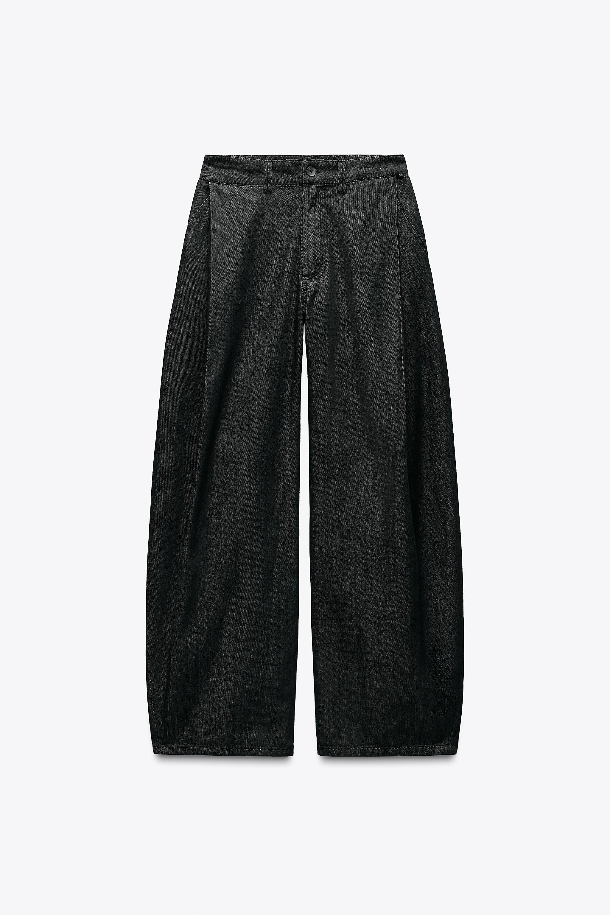 Pleated Denim-Effect Trousers