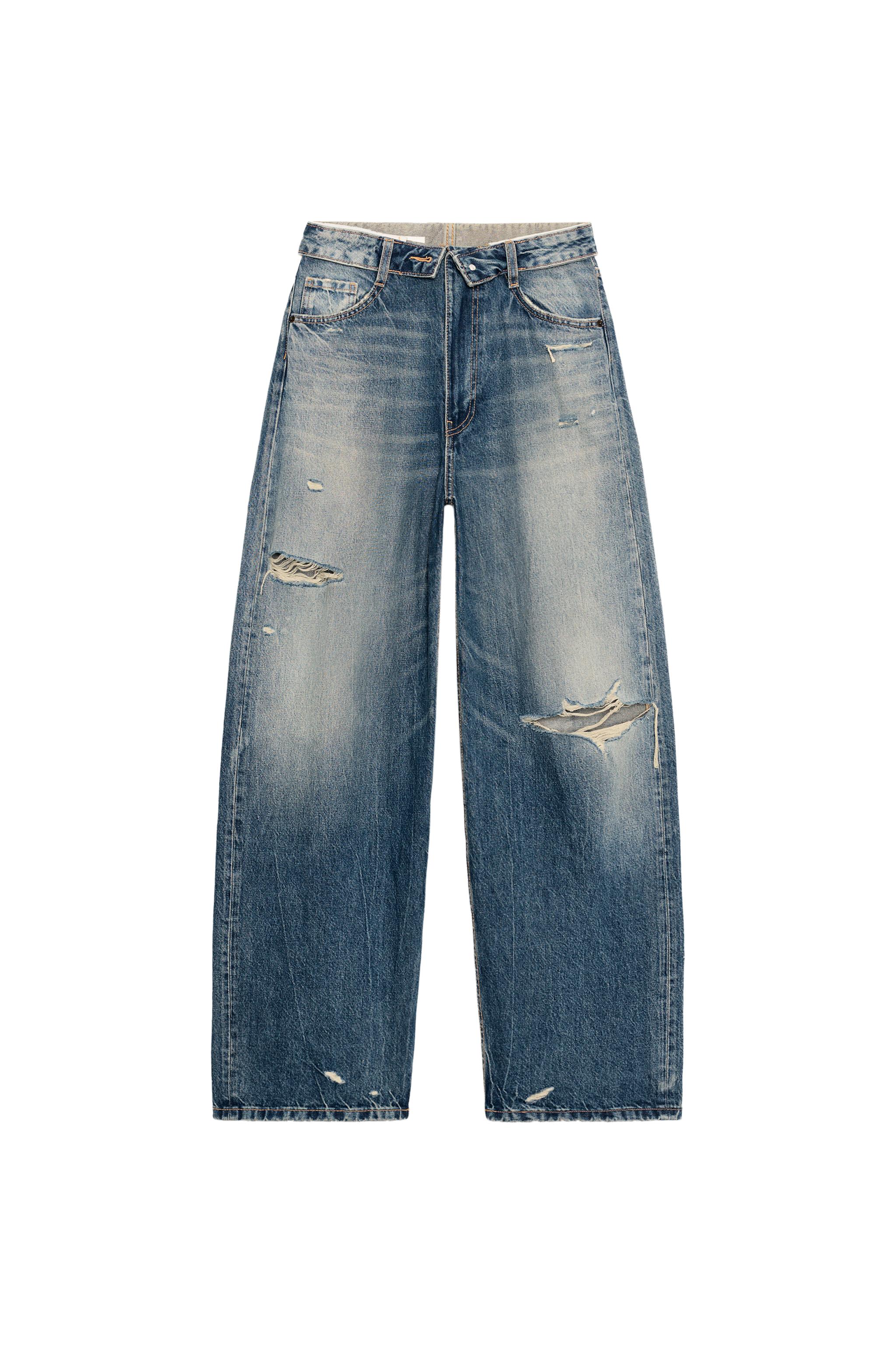 Folded waist mid-rise jeans