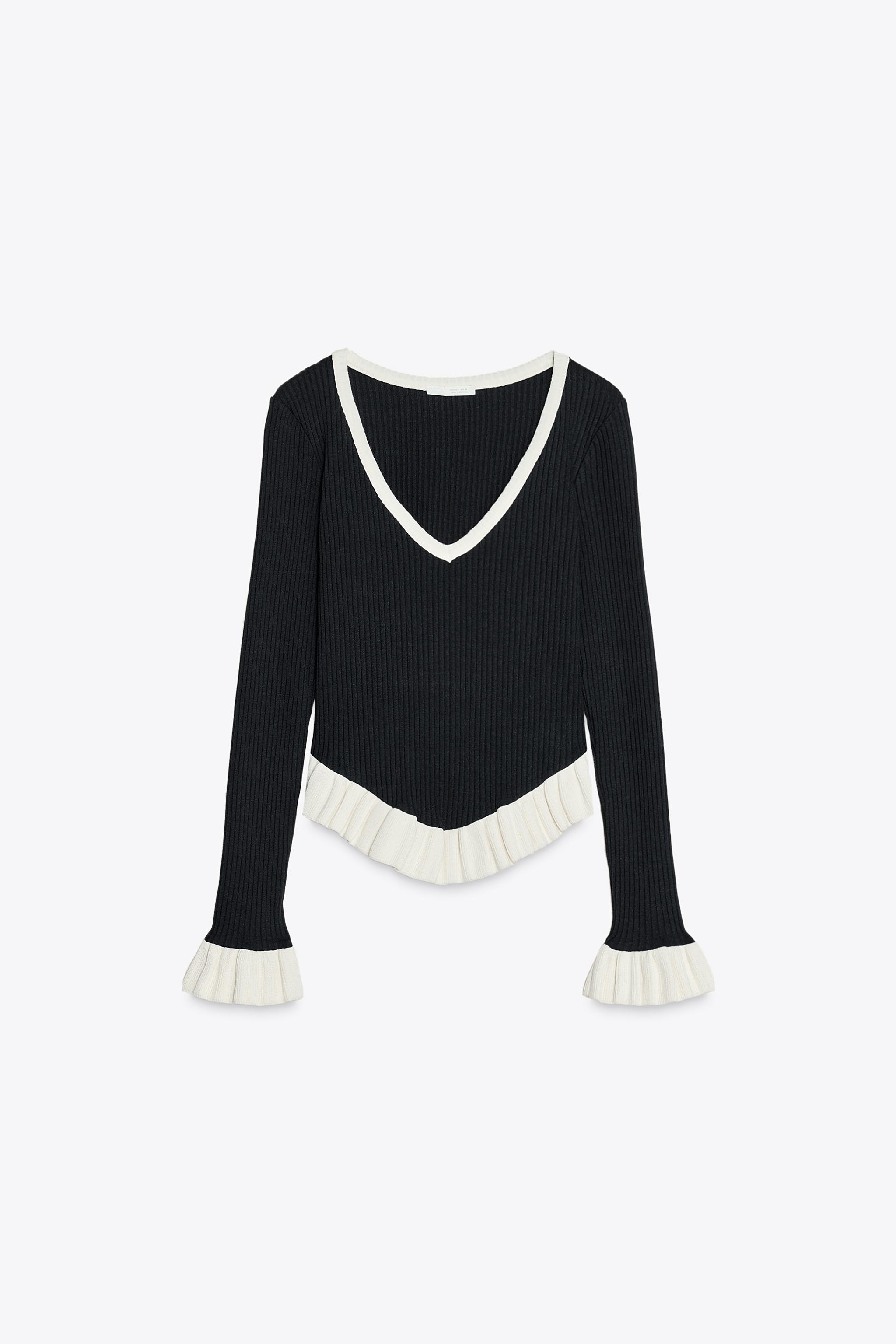 Ribbed frill sweater