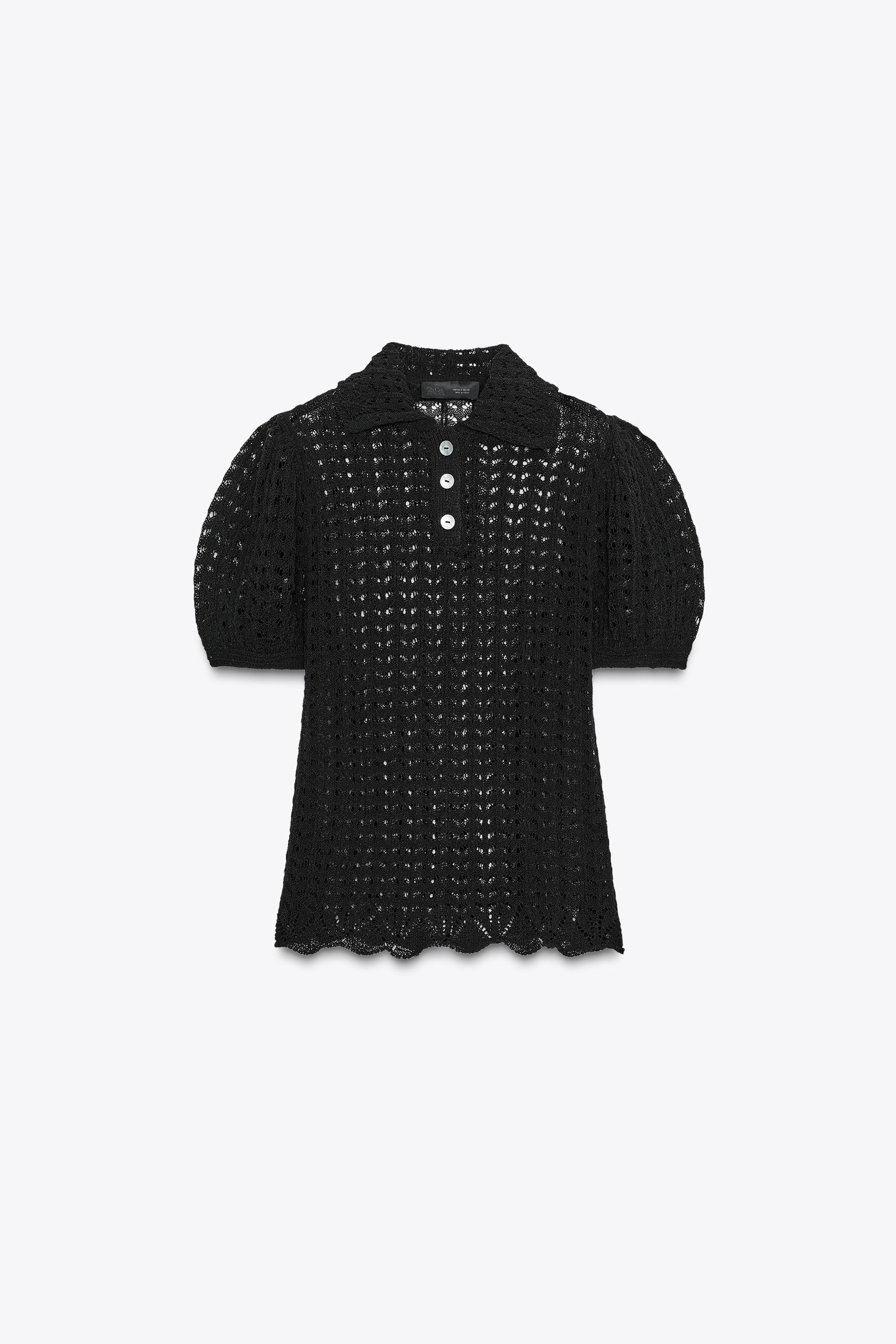 Pointelle polo top