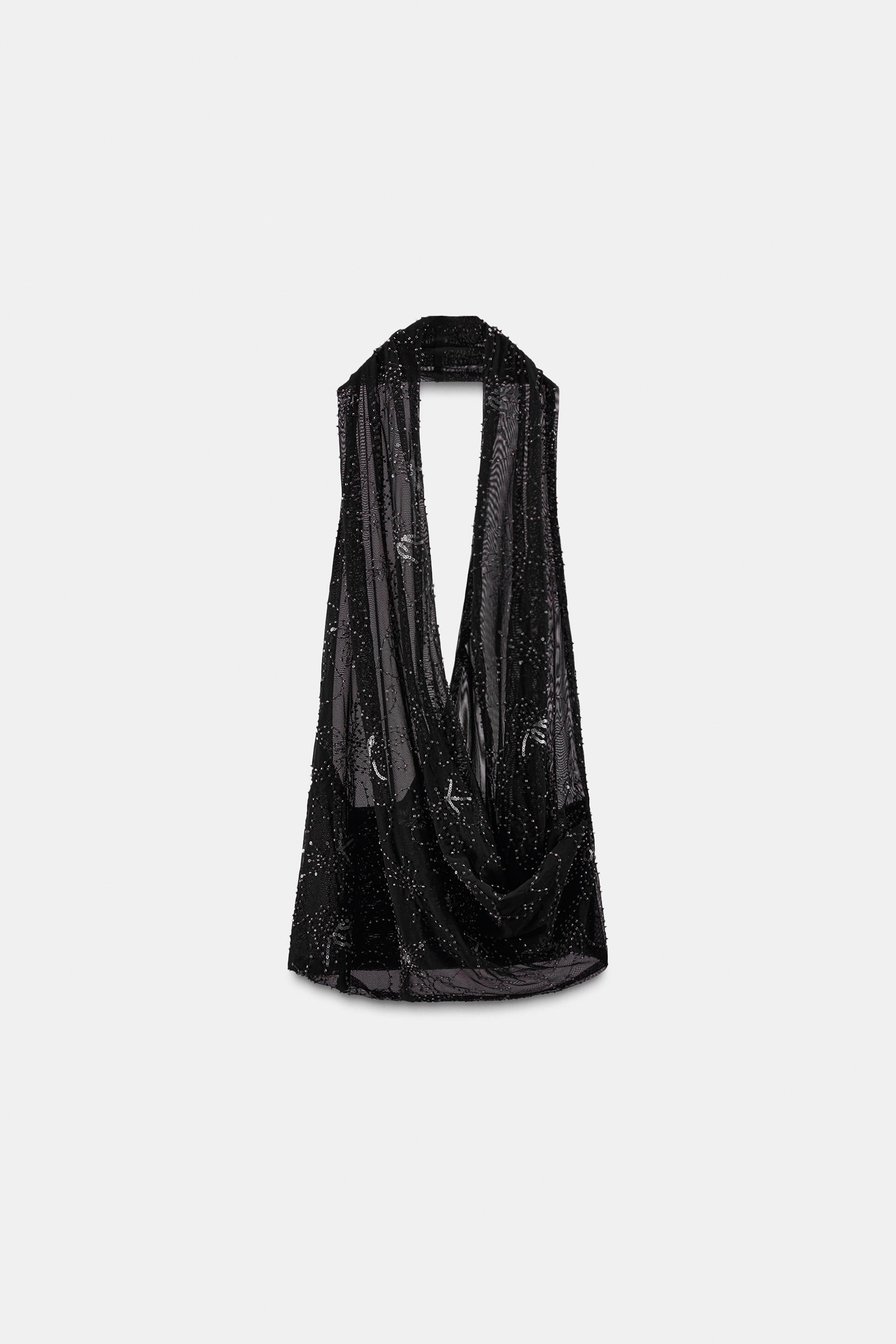 Pearl embroidered halter top