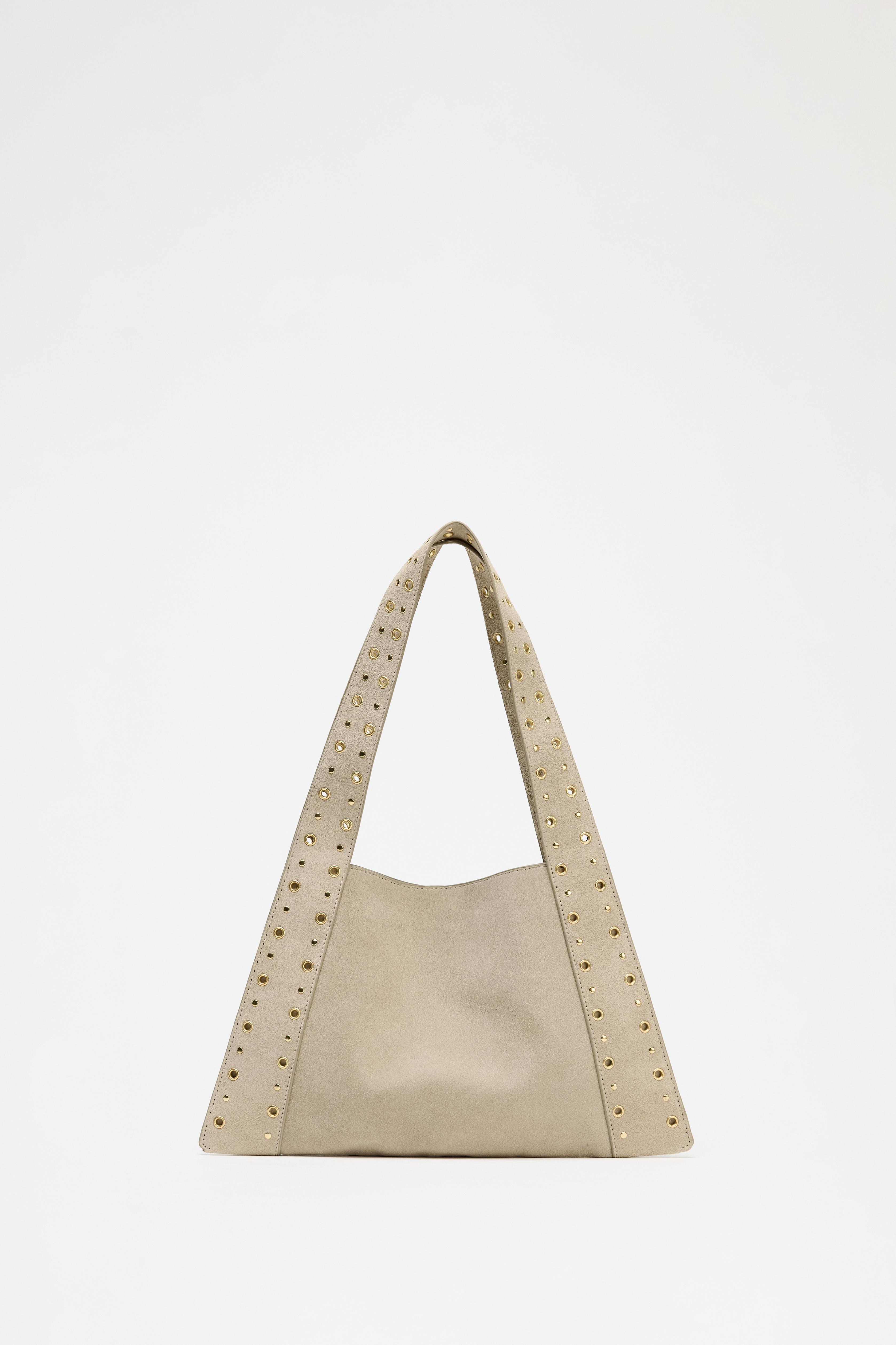 Studded split-leather shoulder bag