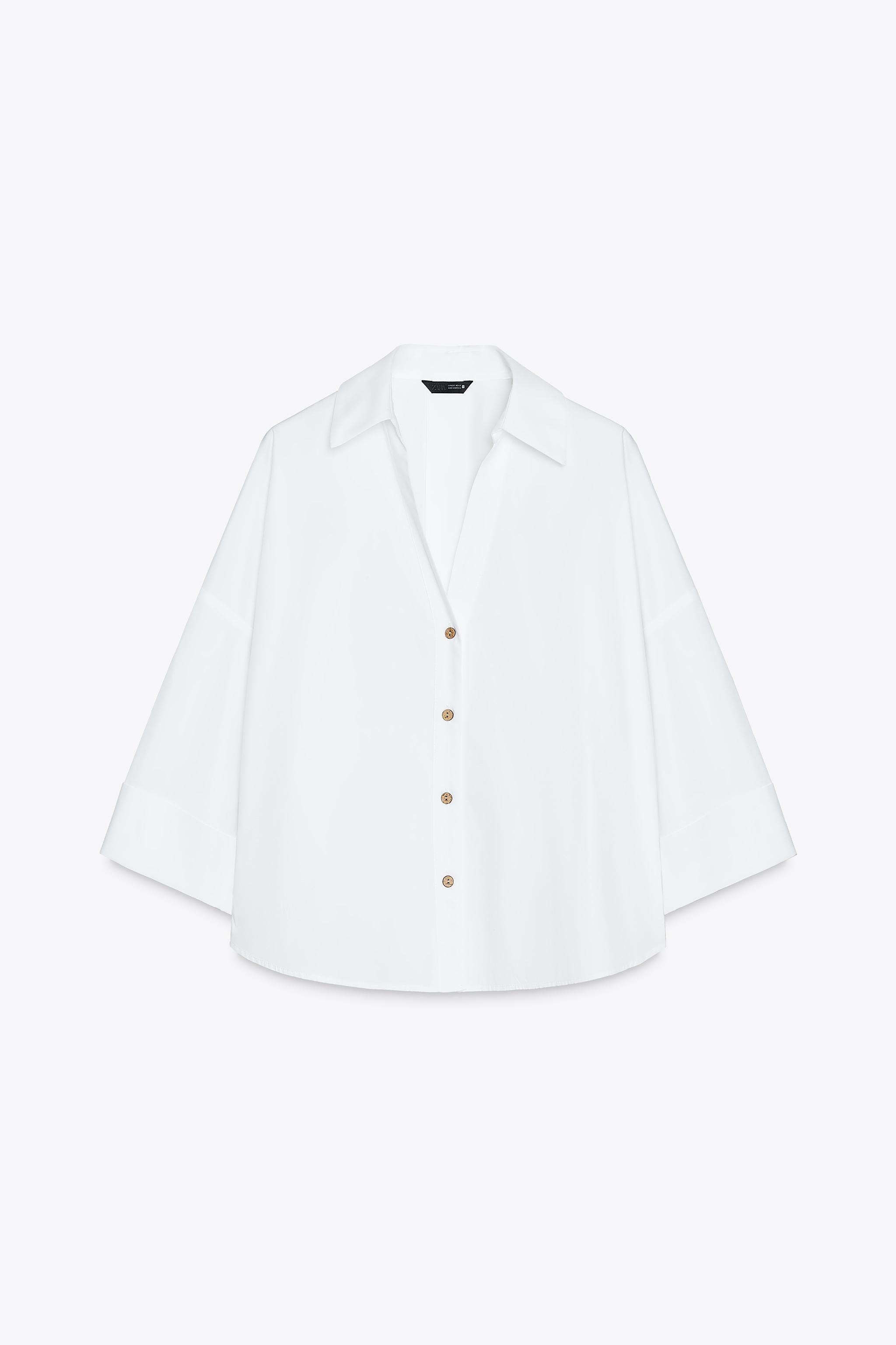 Wide-sleeve poplin shirt